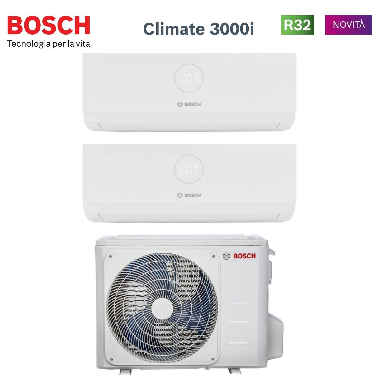 Airconditioner Bosch Dual Split Inverter Serie CLIMATE 3000i 12+12 met MS 18 OUE R-32 Wi-Fi Optioneel 12000+12000