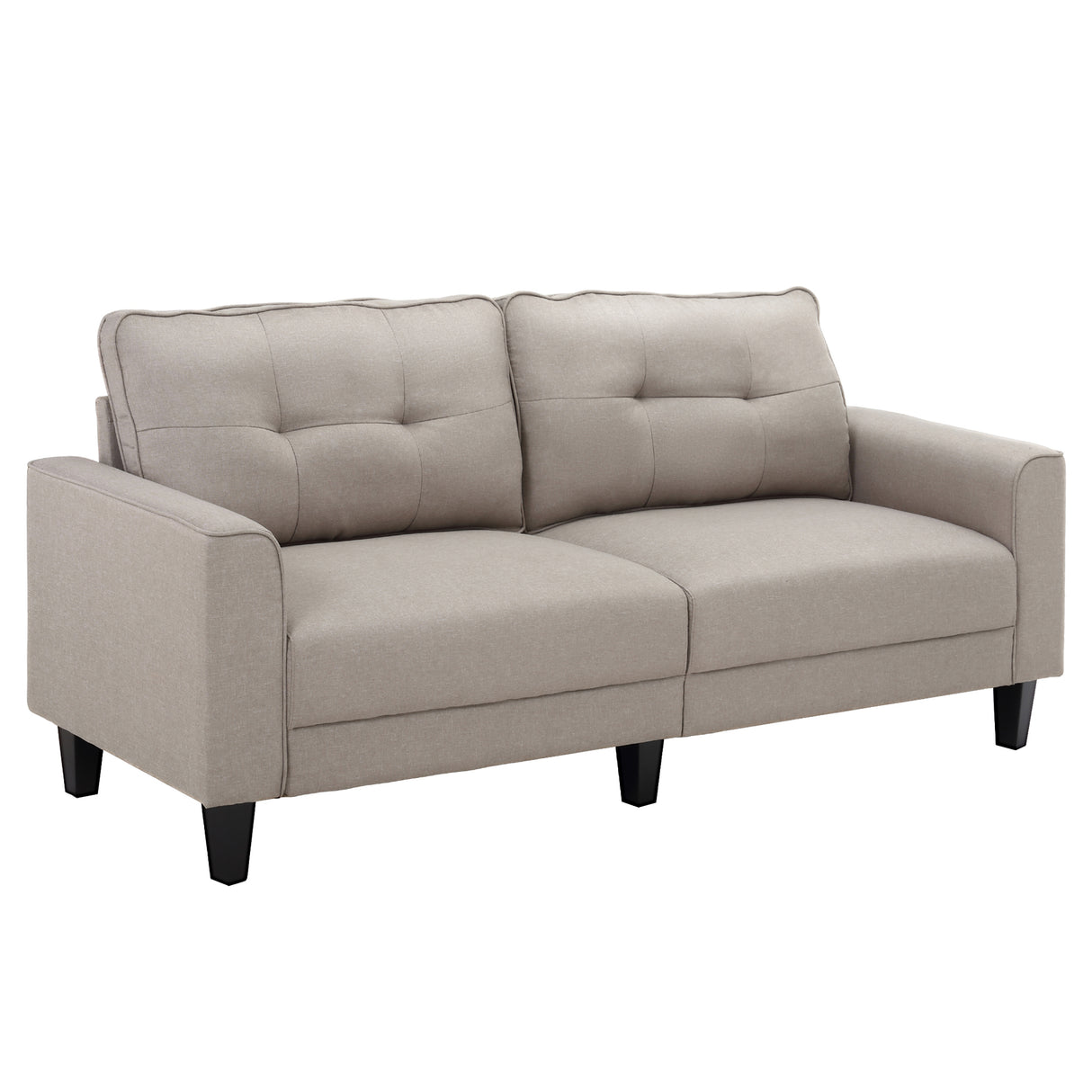 Easycomfort Sofa 3-persoonsbed met stoffen bekleding linoleumeffect, moderne bank omwikkeld met 6 houten poten en beige armbanden