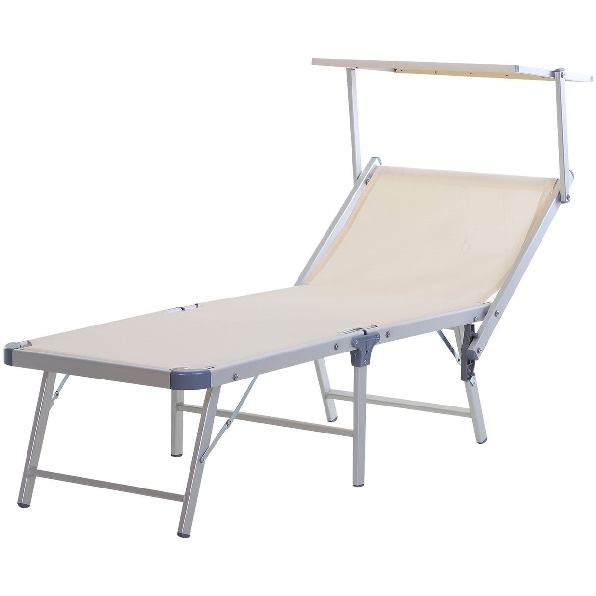 EASYCOMFORT Opvouwbare tuinligstoel met dakligstoel in beige aluminium
