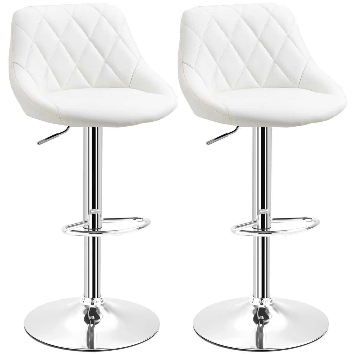 Easycomfort Set 2 Bar Scratches, Verstelbare Hoogte met Metalen Voet en PU Lederen Zitting, Moderne Scratches met Rug en Schoeisel, 46x48x83-104cm, Wit