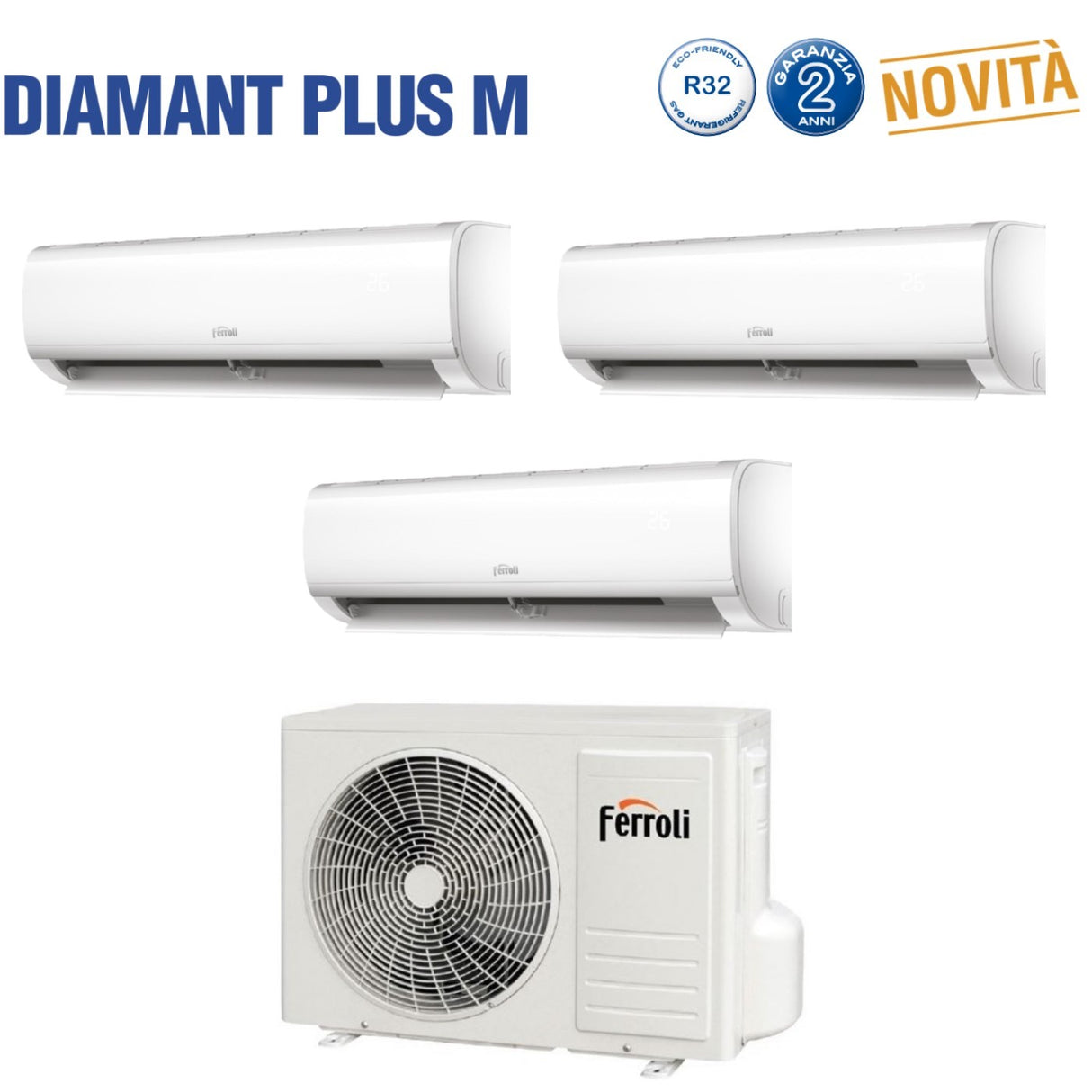 Airconditioner Ferroli Trial Split Serie Diamond Plus M 9+9+18 met UE 28-4 gas R-32 - 9000+9000+18000