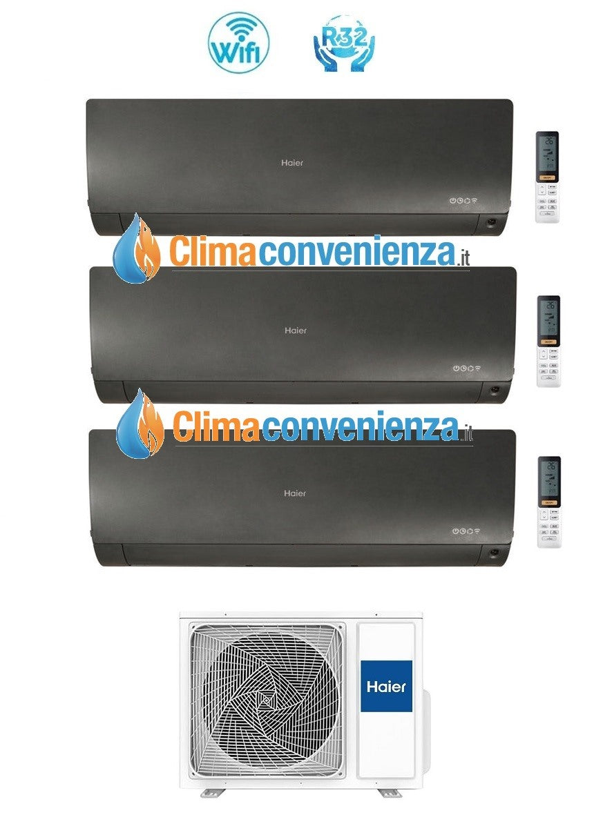 HAIER Trial Split Inverter Airconditioning FLEXIS Black-serie 7000+7000+9000 btu met 3U55S2SR2FA R-32 Wi-Fi 7+7+9 - NIEUW