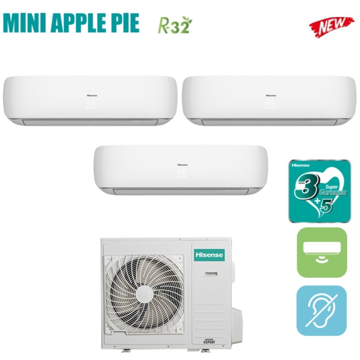 Hisense Trial Split Inverter Airconditioning MINI APPLE PIE 9+9+12 serie met 3AMW62U4RFA R-32 Wi-Fi Optioneel 9000+9000+12000 - Nieuw