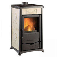 LA NORDICA EXTRAFLAME HOUTGESTOOKTE GIETIEZEREN KACHEL MOD. ROSSELLA PLUS LIBERTY 8 KW PERKAMENT