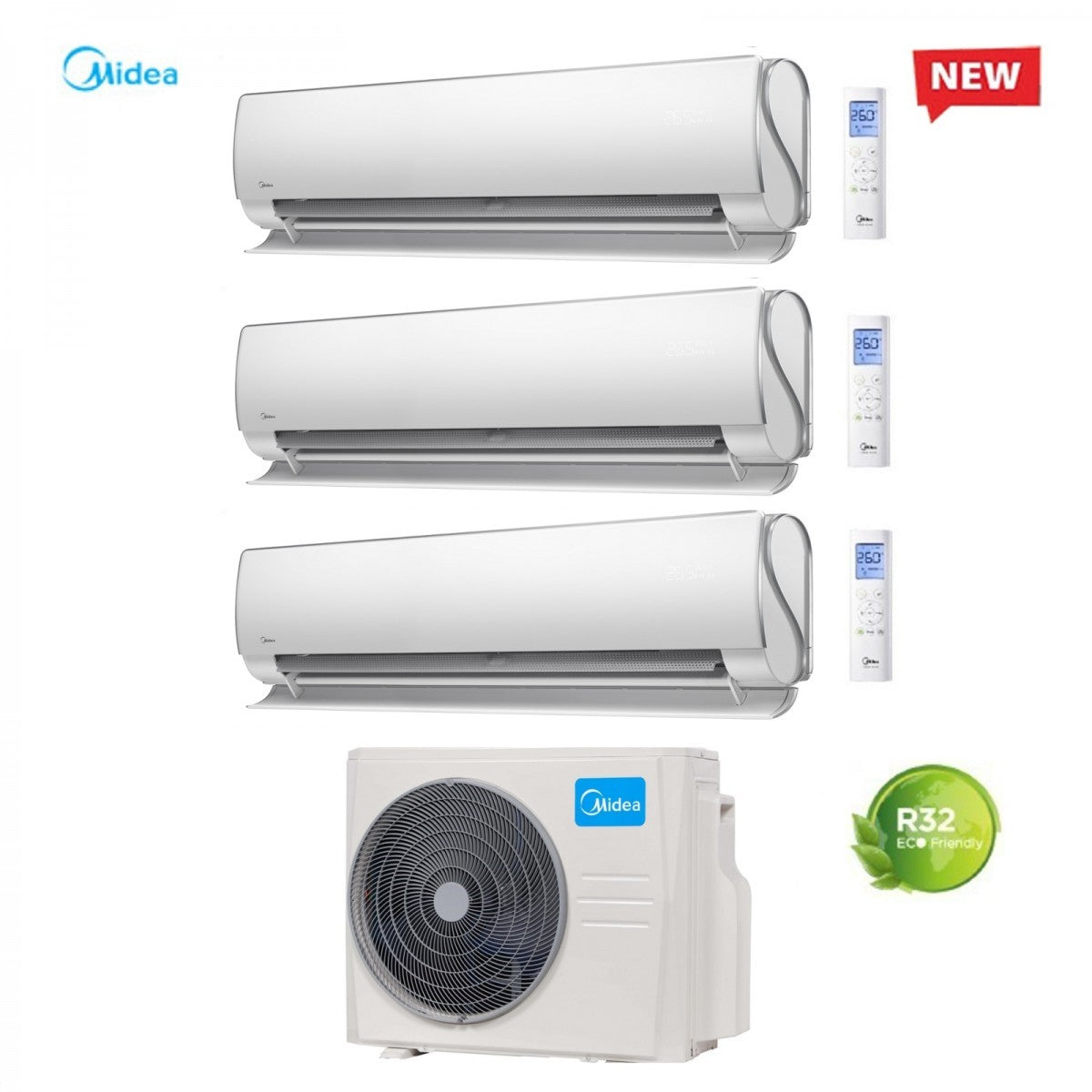 MIDEA TRIAL SPLIT INVERTER AIRCONDITIONER ULTIMATE COMFORT 9+9+9 serie met M3OF-21HFN8-Q R-32 Wi-Fi 9000+9000