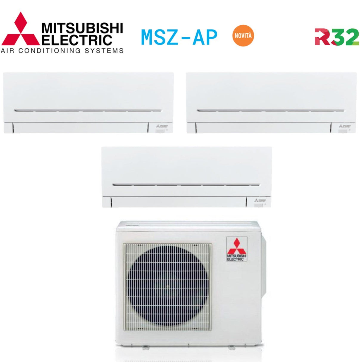 Mitsubishi Electric Trial Split Inverter Airconditioning Serie AP 9+9+12 met MXZ-3F54VF R-32 Wi-Fi Optioneel Plus Model 9000+9000+12000