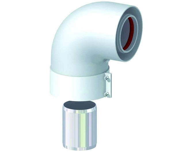 Hydros 90 coaxiale curve met huls + witte klem model 60/100 code Ccp610mfb