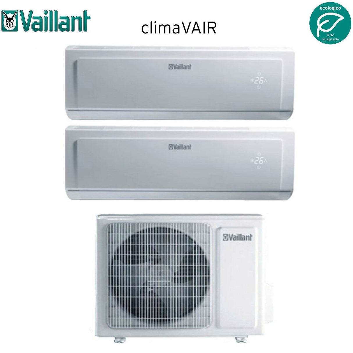 Vaillant Dual Split Inverter Airconditioner CLIMAVAIR PLUS serie VAI 8 9+12 met VAF8-040W2NO R-32 9000+12000