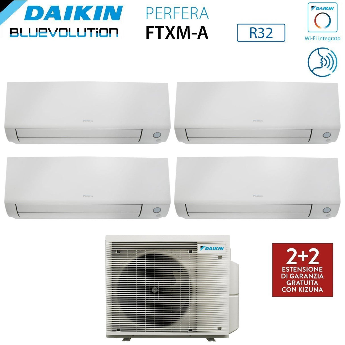 Airconditioner Daikin Bluevolution Quaders Split Inverter Serie PERFERA ALL SEASON 9+9+9+9 met 4MXM80A R-32 Wi-Fi Geïntegreerd 9000+9000+9000+9000