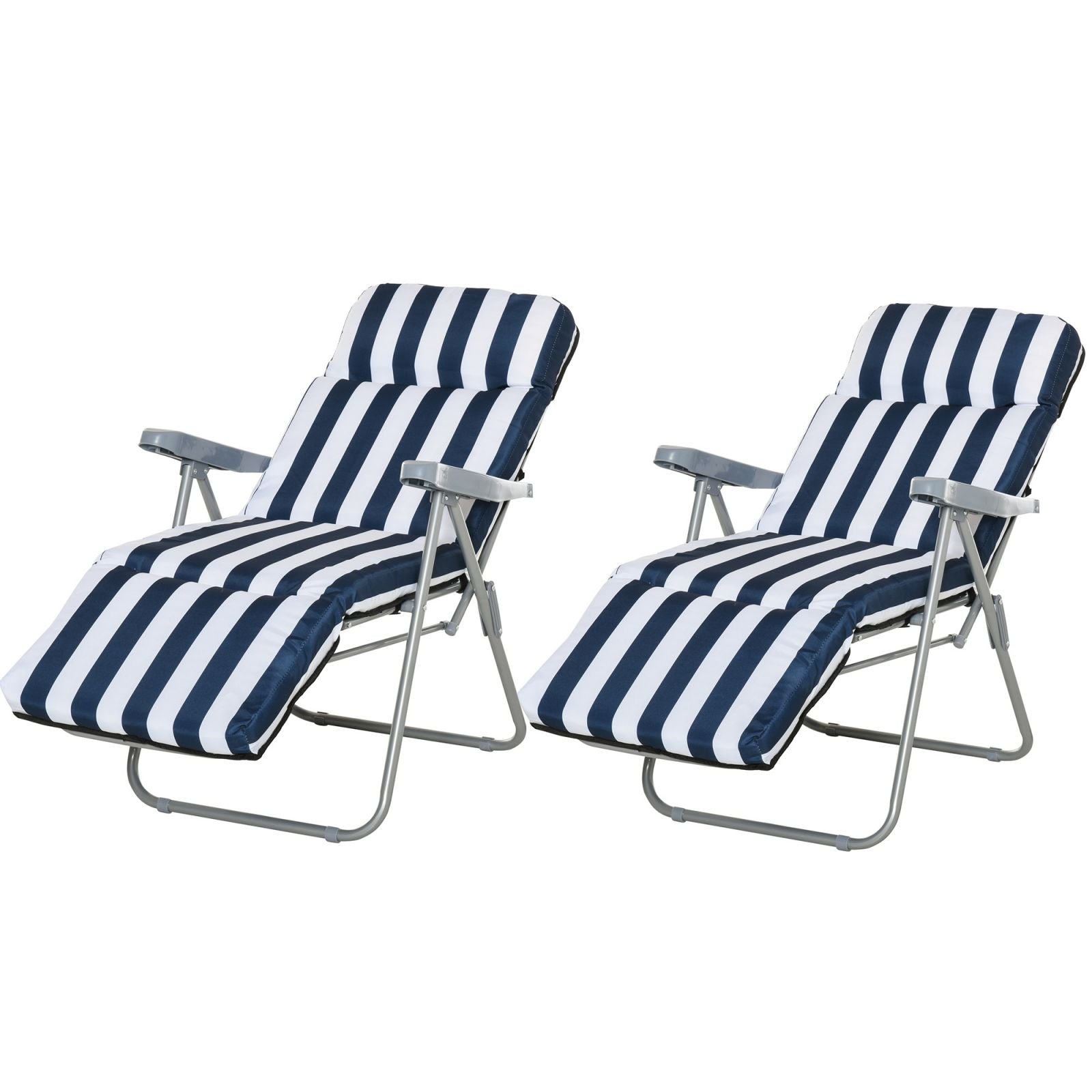 EASYCOMFORT Set van 2 opvouwbare ligstoelen met opblaasbare vulling en armleuningen, wit en blauw