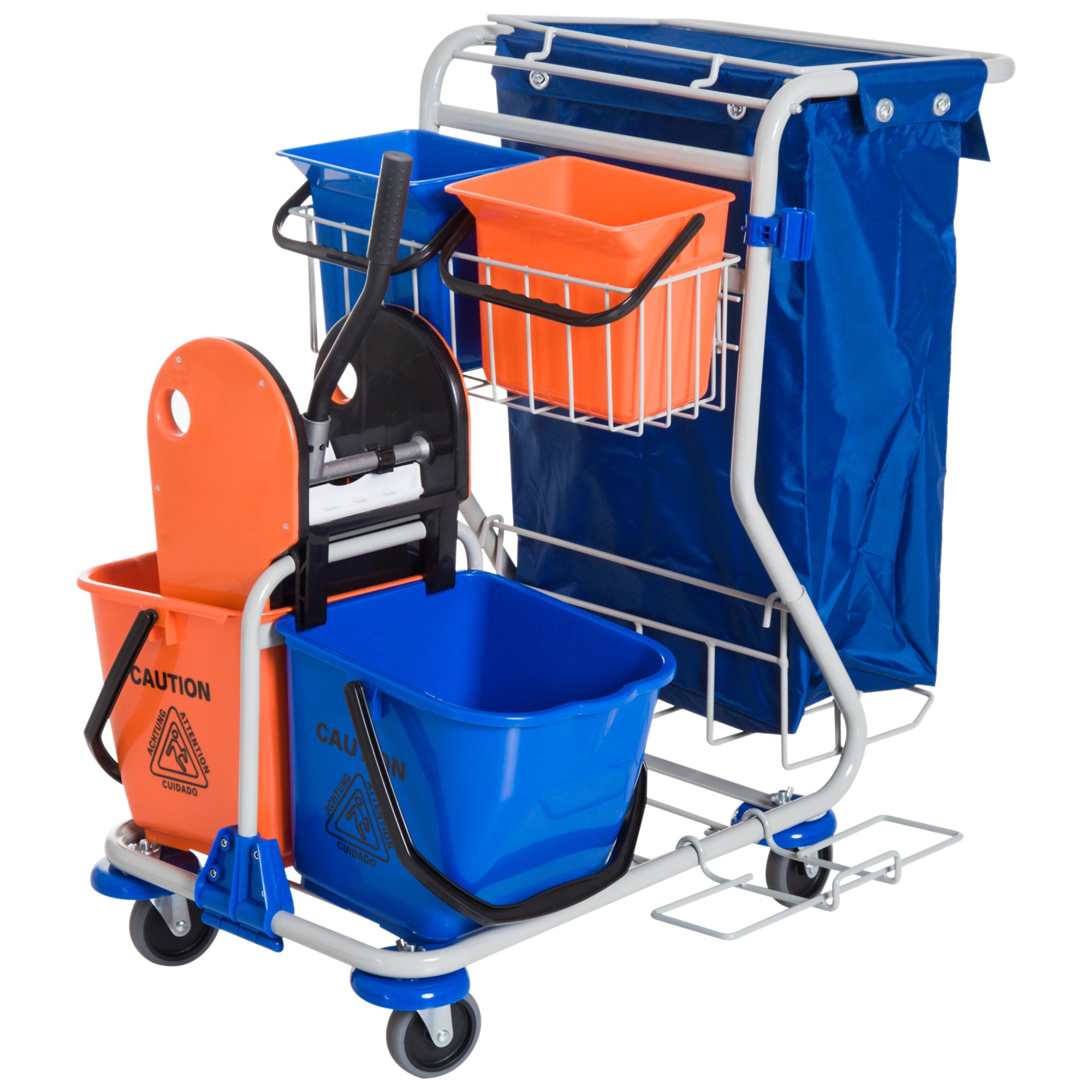 Easycomfort Professionele Reinigingstas met 4 Drogers 18l/6l, waterdichte Afvalzak, Blauw en Oranje, 93x80x97cm
