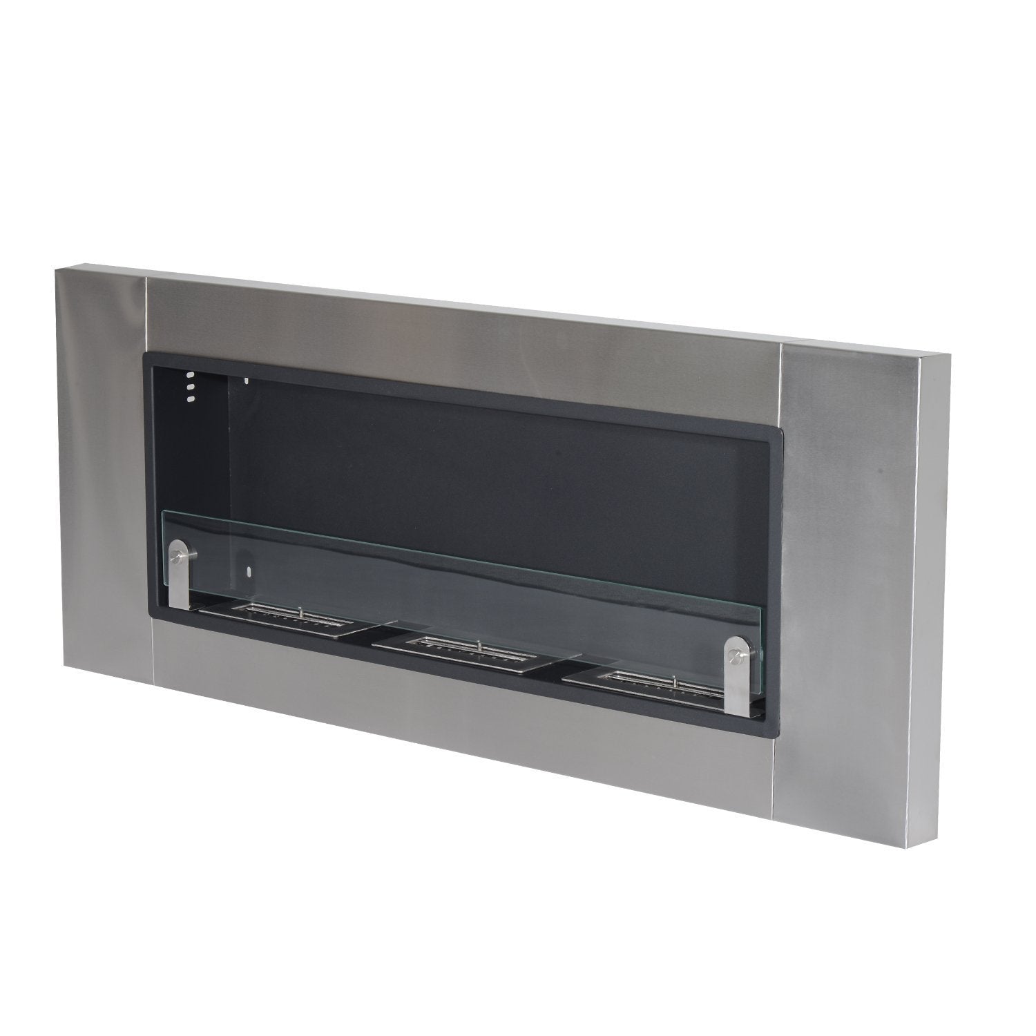 EASYCOMFORT Bio-ethanolhaard in roestvrij staal, 3 tanks, 1,5 liter, zilver en zwart, 136 x 16 x 54 cm