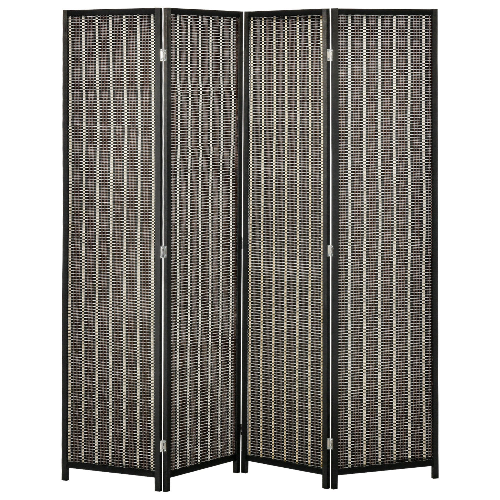 Easycomfort Paravent voor binnen, 4 panelen, scheidingswand voor houten en bamboe omgeving, 180x180x1,9cm, zwart en bruin
