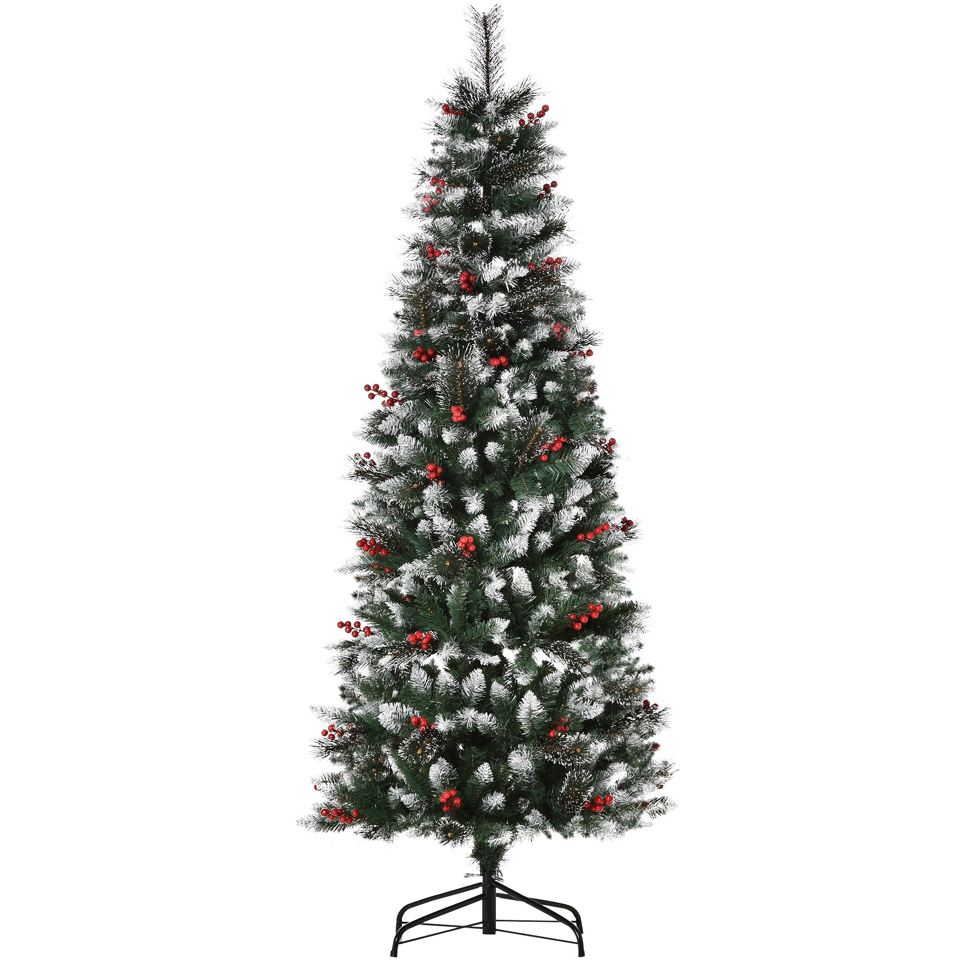 Easycomfort Kerstboom met rode kralen, afneembare en opvulbare voet, 539 takken, 70x180cm, groen
