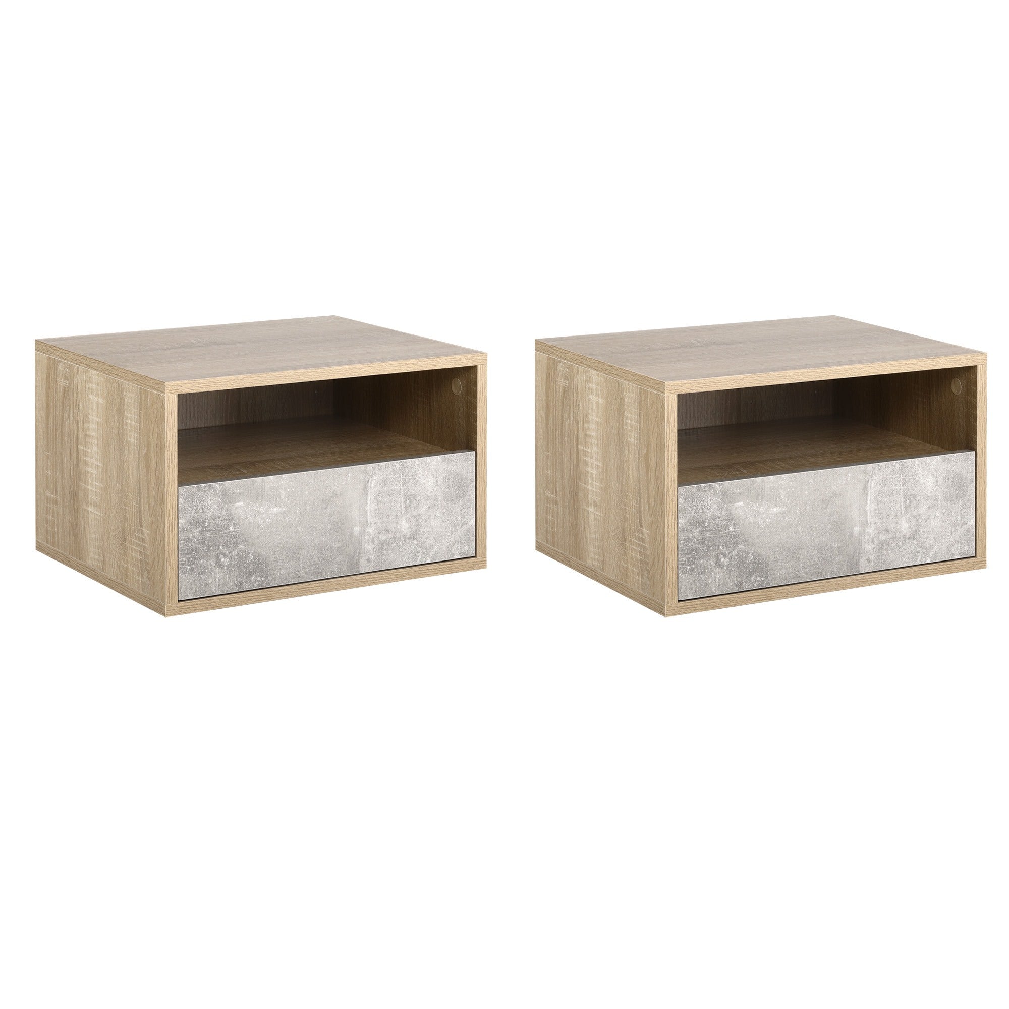 Easycomfort Set 2 Comodines Hanglamp met Cassette en Lint 45x35x27,5cm - Grijs en Kleur Hout
