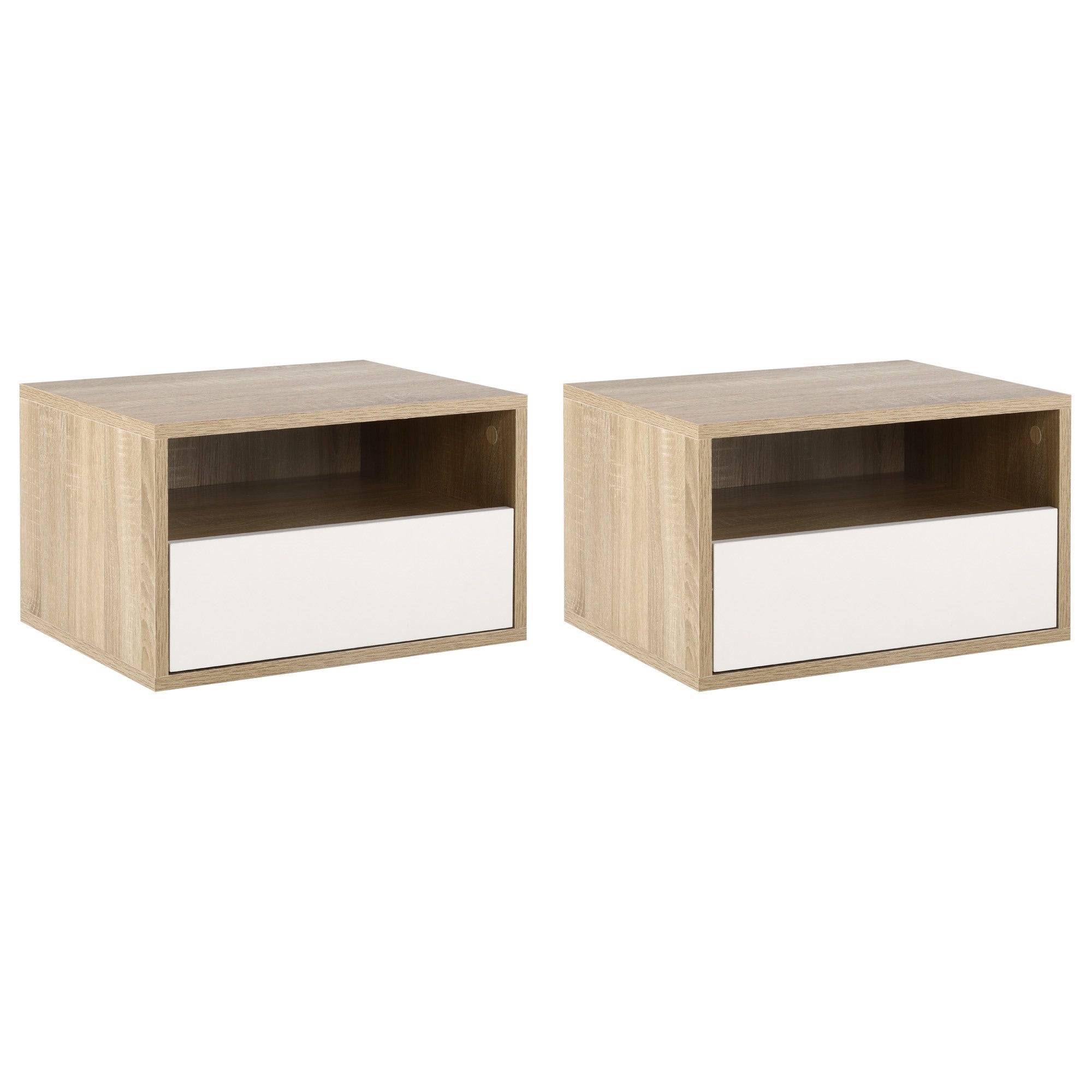 Easycomfort Set 2 Comodines Hanglamp met Cassette en Lint 45x35x27,5cm - Wit en Kleur Hout