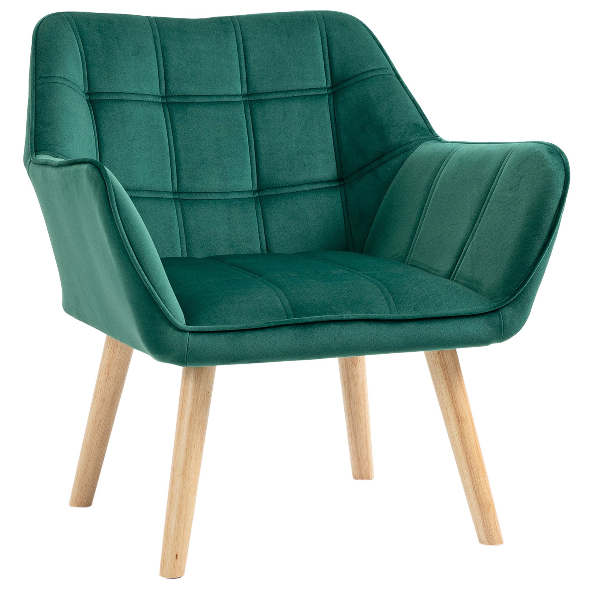 Easycomfort Nordic Style Poltroncina in hout en groen lederlook voor woonkamer of kantoor, 64x62x72,5 cm