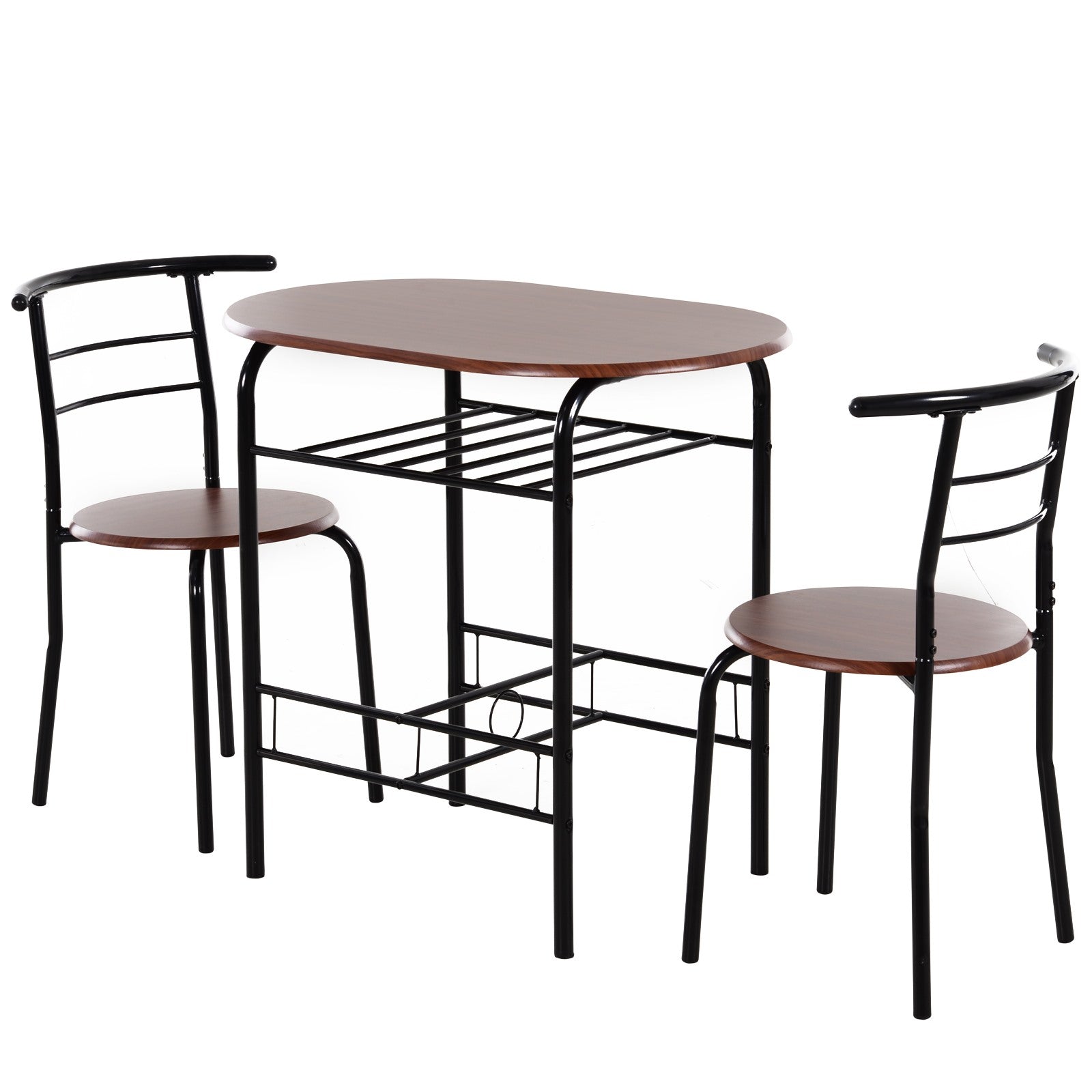 Easycomfort moderne tafelset met 2 stoelen voor eetkamer, set van 3 meubels, opbergruimte keuken, balkon, restaurant of bar, bruin en zwart