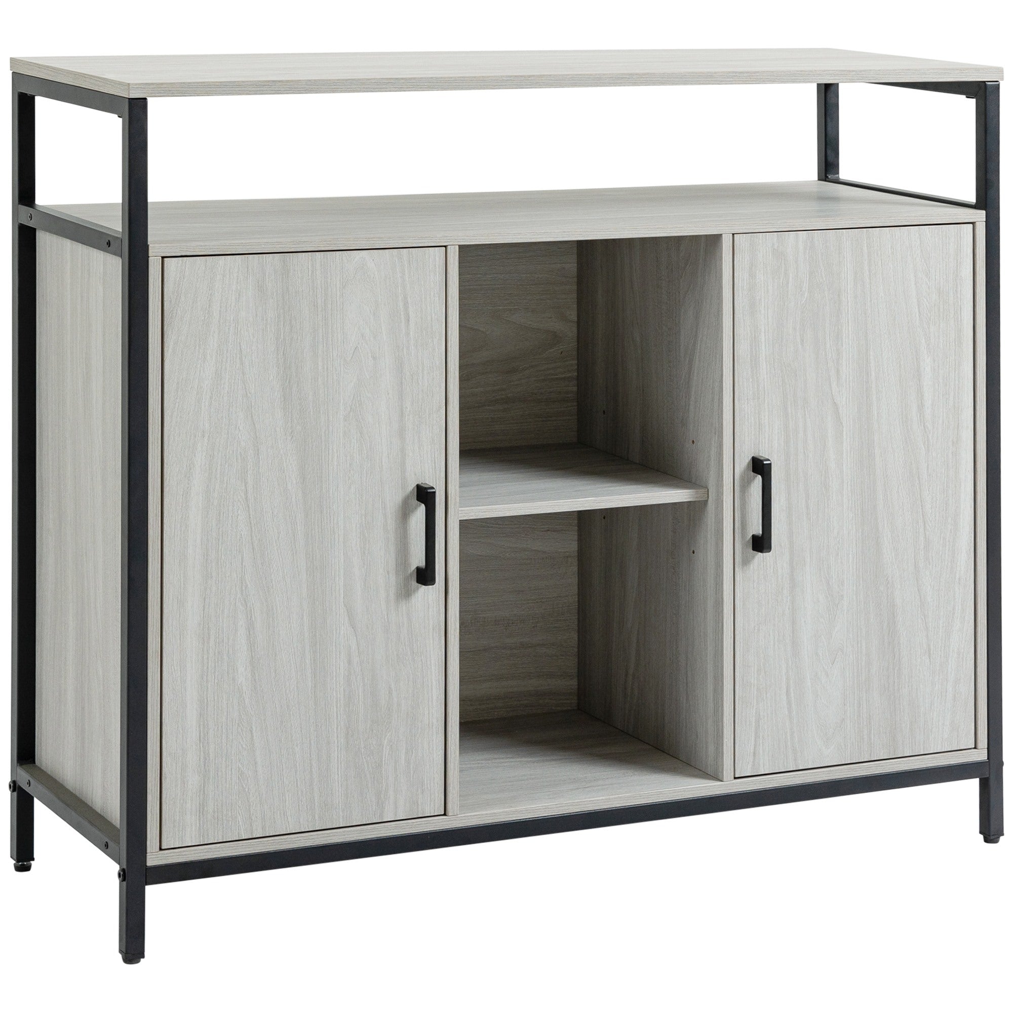 Easycomfort moderne dressoir in hout met 2 kasten en planken, mobiele keuken en lichtgrijze entree, 100x34x87,2cm