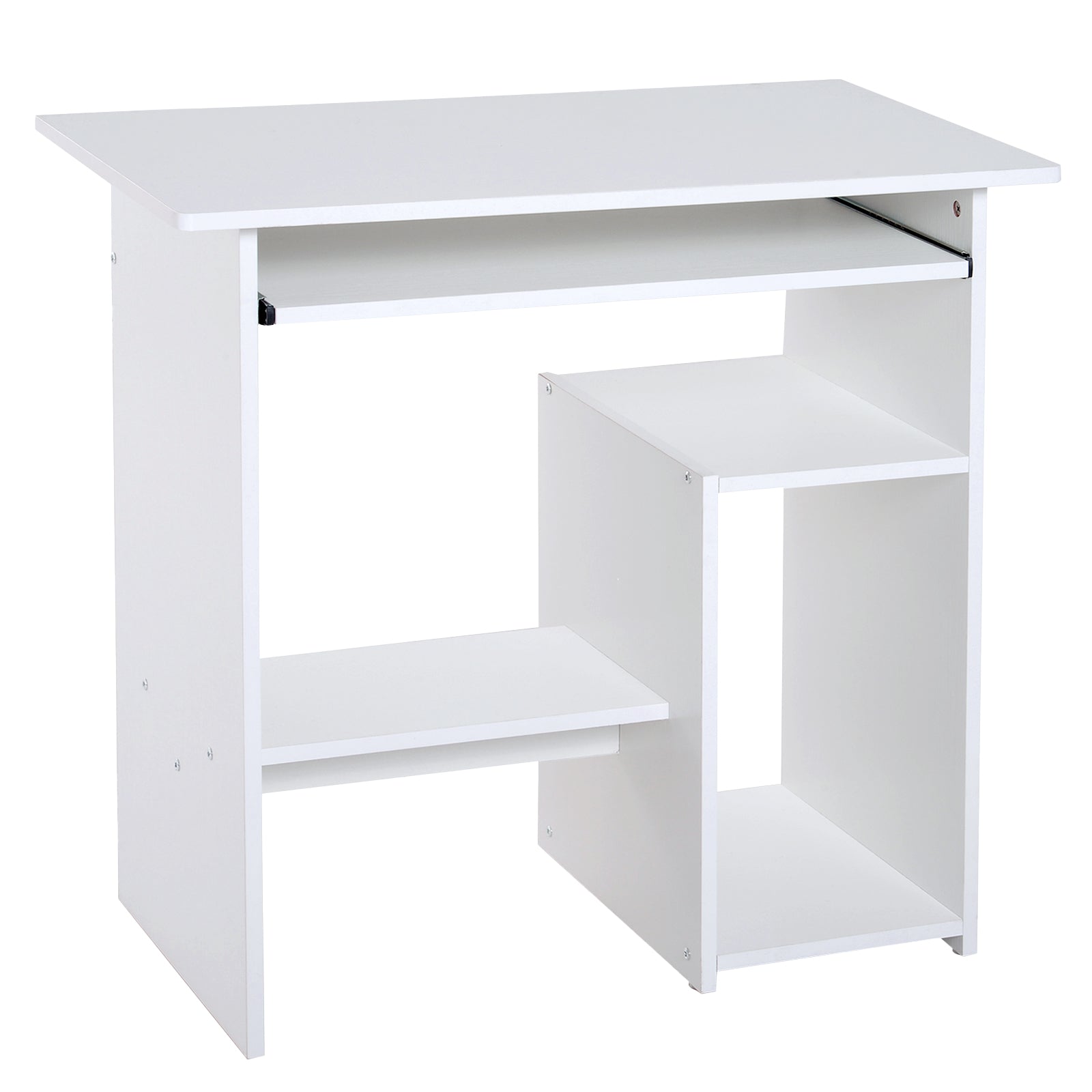 Easycomfort Desk voor computer Moderne pc-deur, ruimtebesparend, kantoor-Desk met ribbel voor CPU en uitschuifbaar toetsenbord van hout, 80x45x75cm, wit