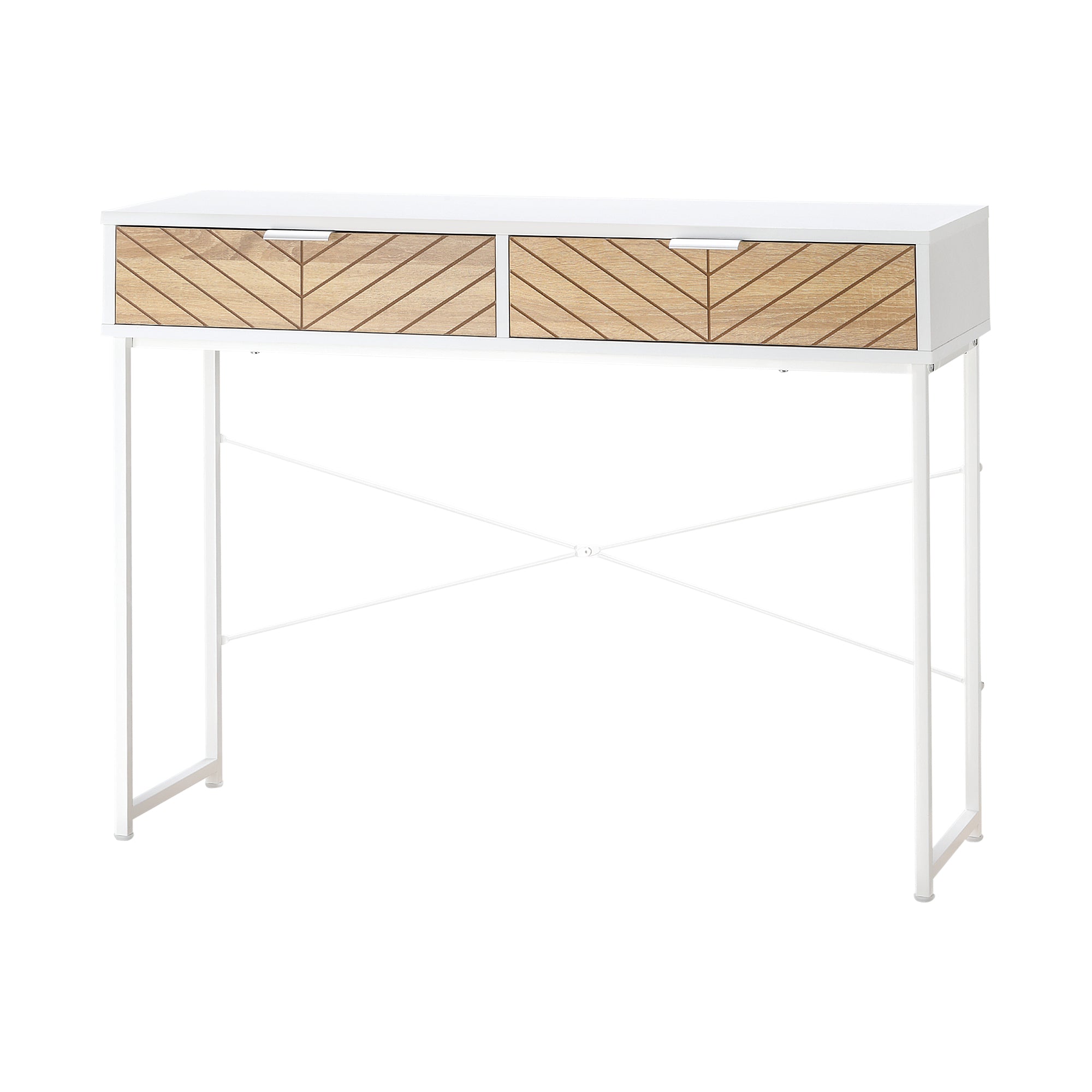 Easycomfort Moderne console voor entree en verblijf met 2 metalen cassettes 100x30x75cm - Wit
