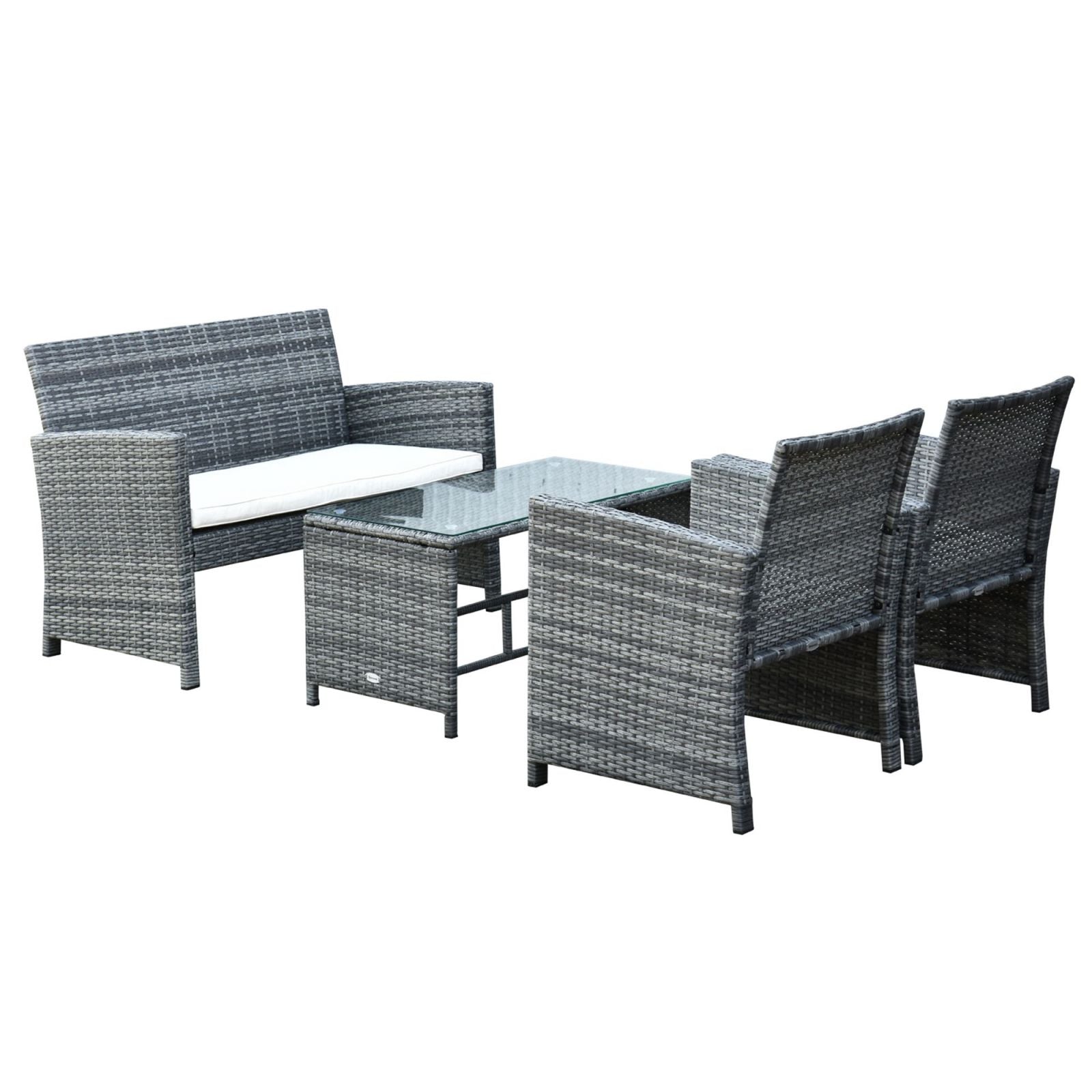 EASYCOMFORT tuinmeubelset in PE Rotan bank en 2 fauteuils met salontafel en zachte kussens