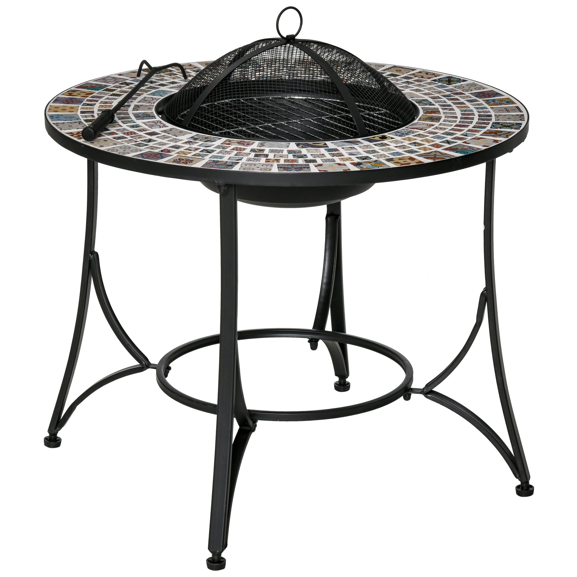 EASYCOMFORT 3-in-1 buitenbrazier met tafel, grill en pook, van metaal en keramiek, 75x75x60 cm