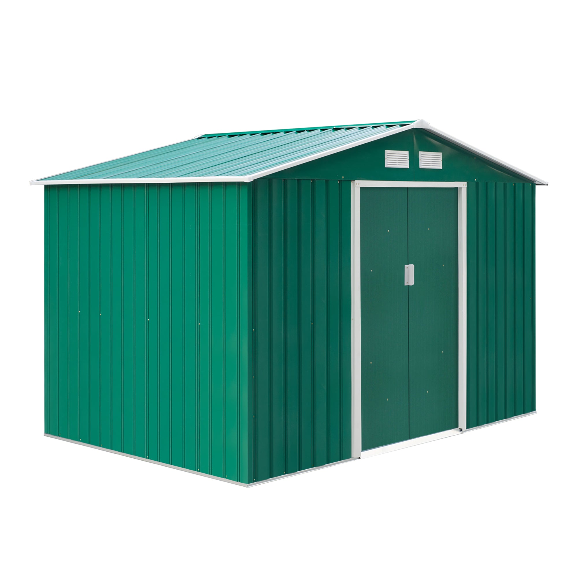 EASYCOMFORT Tuinhuis met onderstel en dubbele schuifdeuren van plaatstaal, stalen tuinhuis, 277x195x192cm, groen