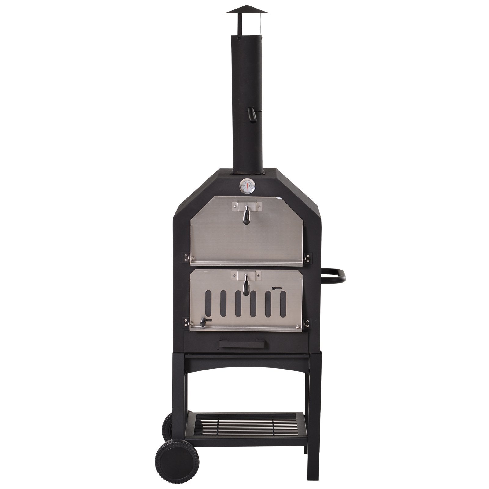 EASYCOMFORT Pizzaoven Houtskoolbarbecue, Buiten/Tuinbarbecue van roestvrij staal met thermometer, 50x36x160cm