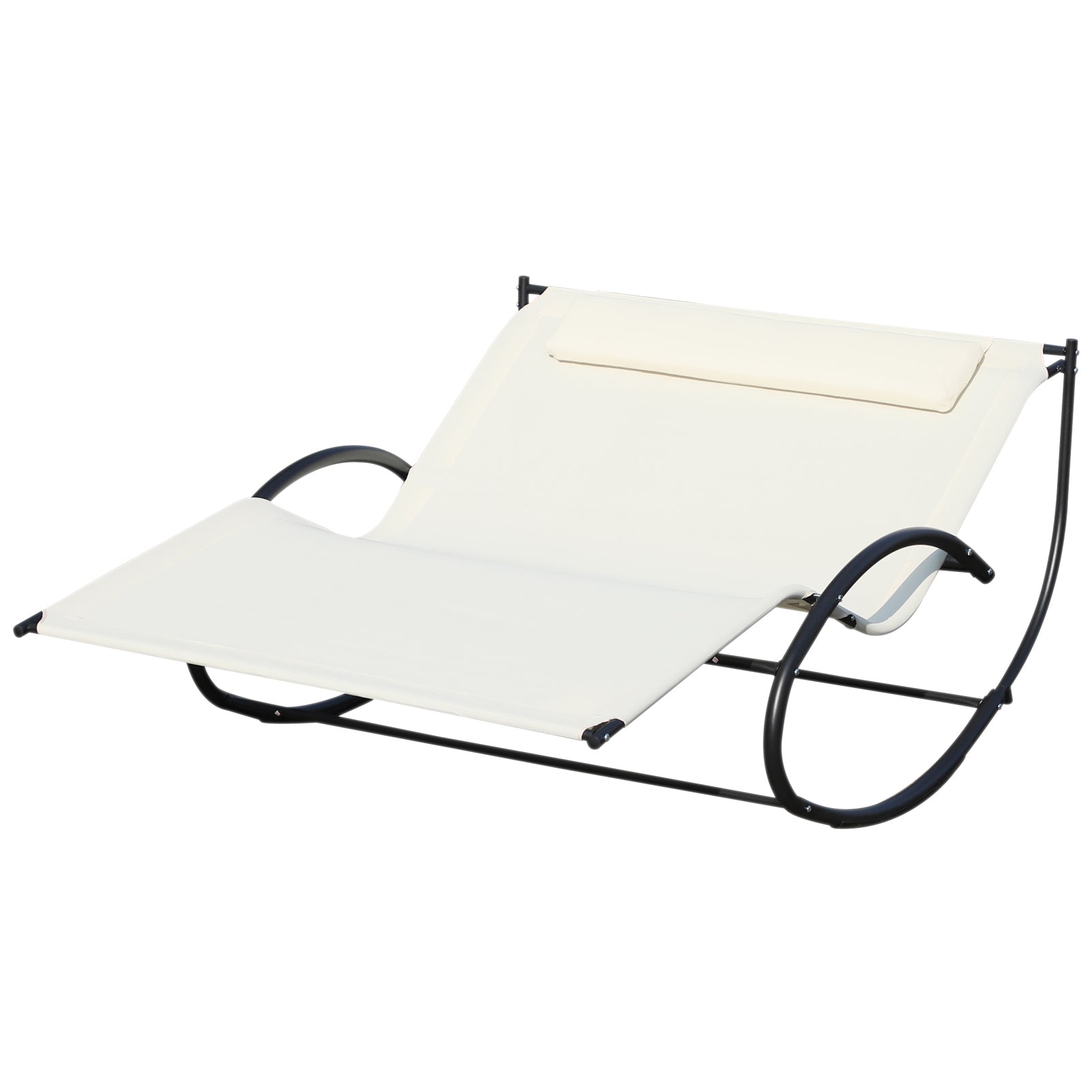 EASYCOMFORT 2-zits ligstoel, schommelstoel voor in de tuin in metaal en textiel, 140x200x36-88cm, crèmewit