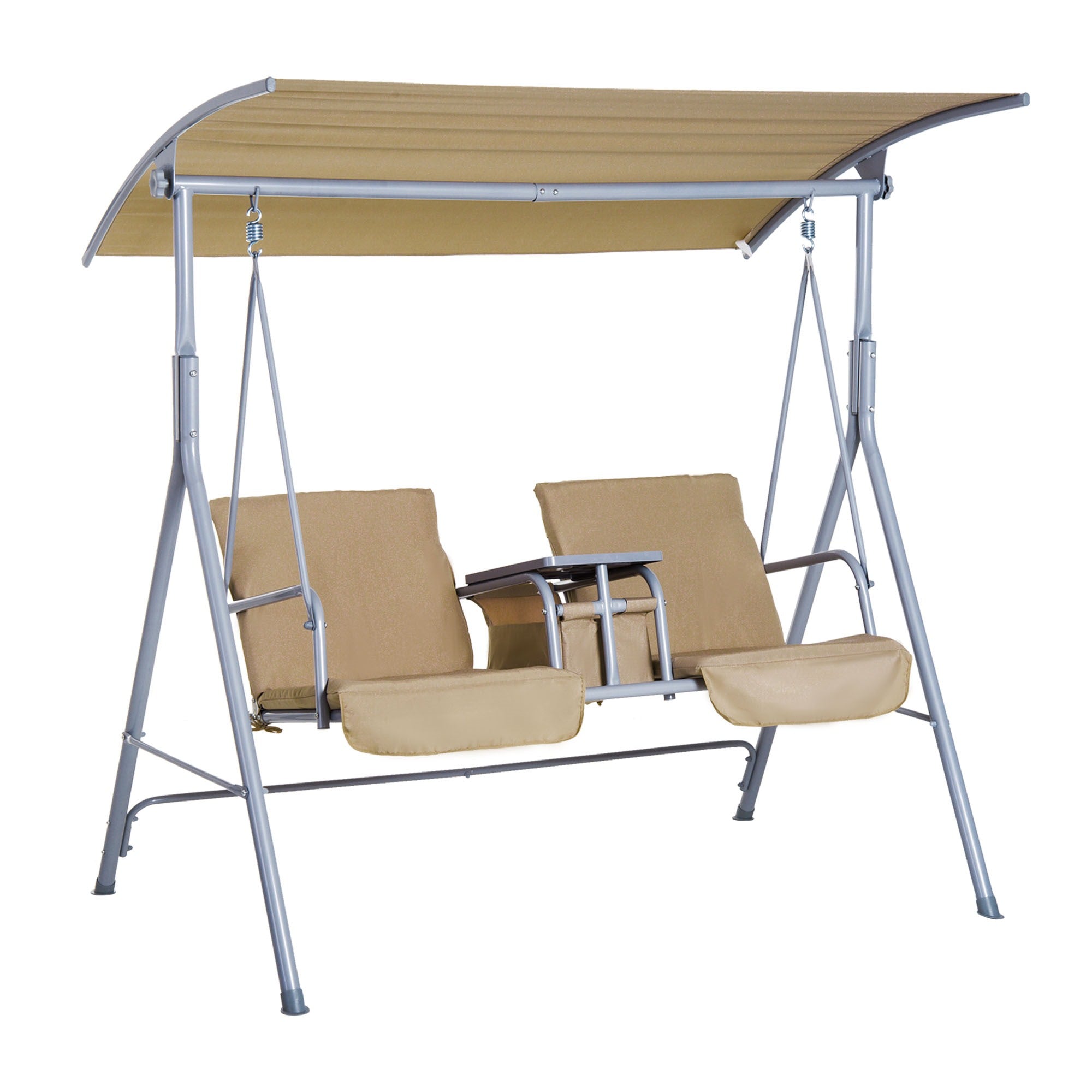 EASYCOMFORT Tuinschommel 2 aparte zitplaatsen met tafel en verstelbaar dak, in metaal 175x112x165cm Beige