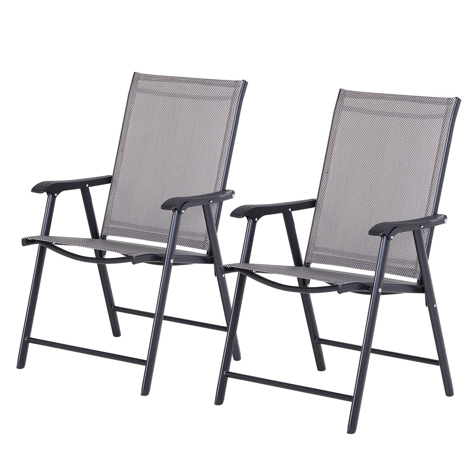 EASYCOMFORT Set van 2 opvouwbare stoelen voor buiten in staal en textiel voor tuin, veranda en terras, grijs, 58 x 64 x 94 cm