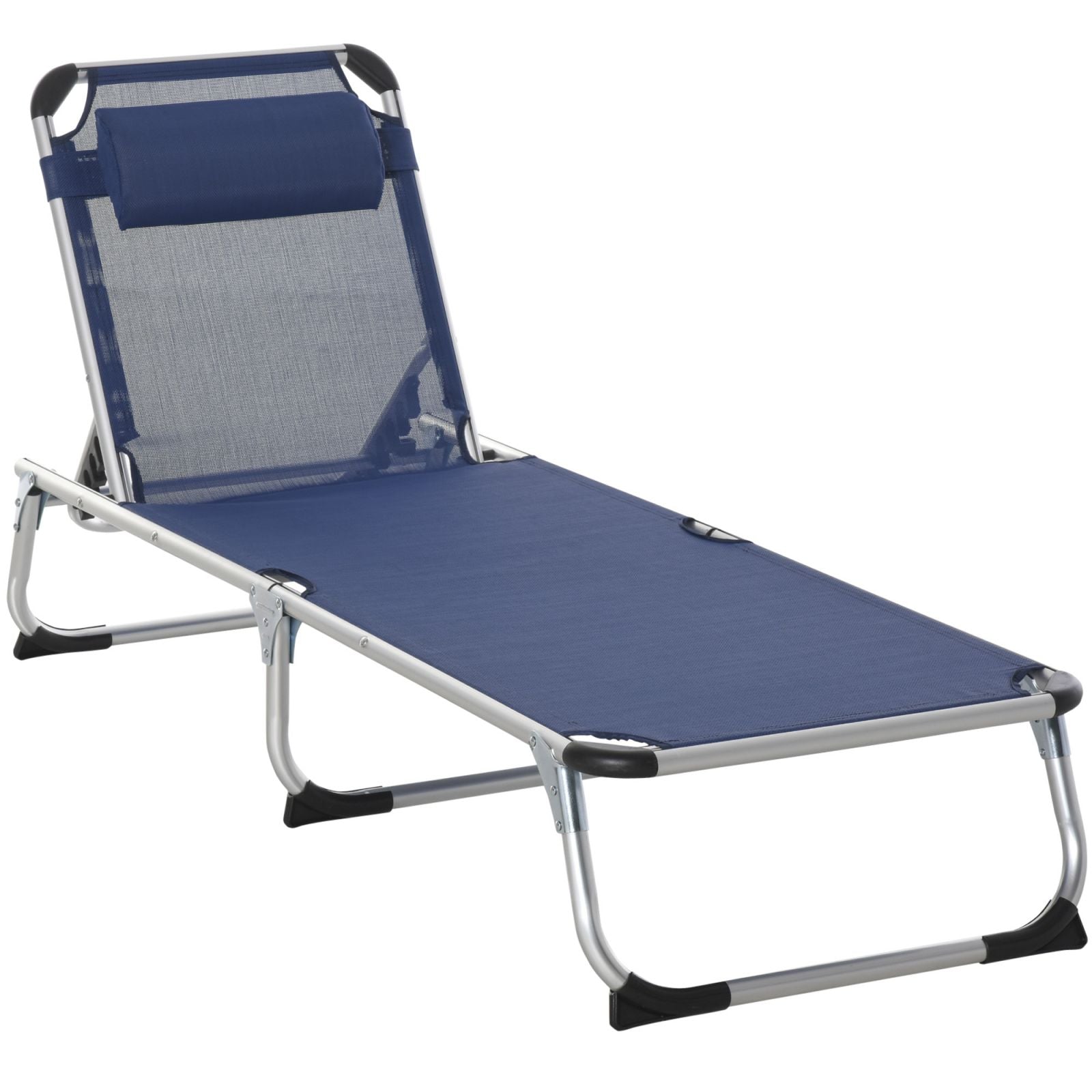 EASYCOMFORT Opvouwbare tuinligstoel met hoofdsteun, ligstoel met verstelbare rugleuning in aluminium, 60x170x76cm, donkerblauw