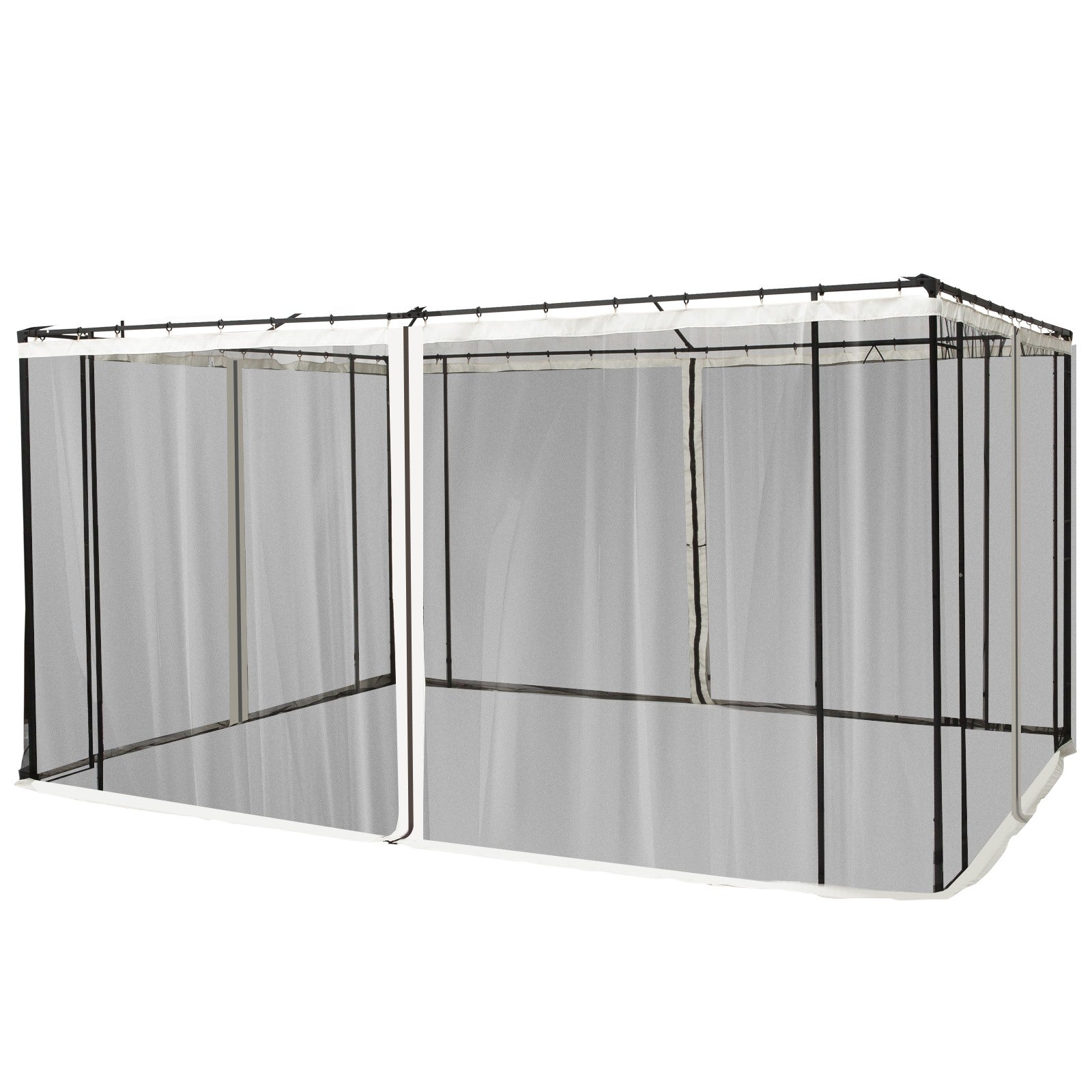 EASYCOMFORT Klamboe voor Gazebo 3x4m met ritsen en ringen, panelen 352x207cm - Zwart/Beige