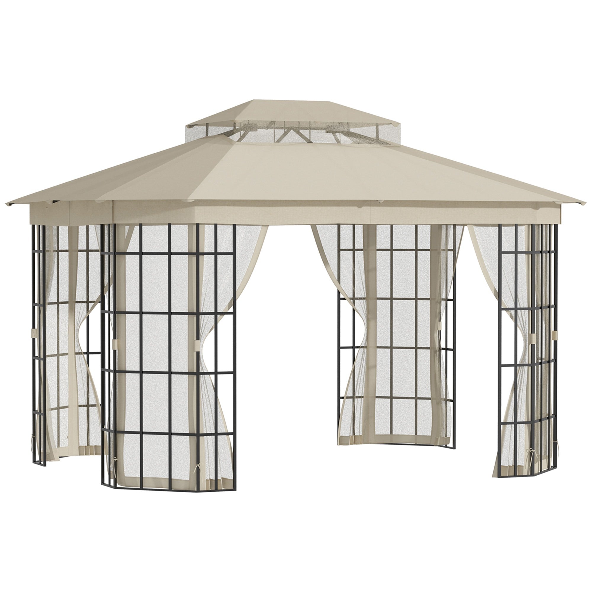 EASYCOMFORT Tuinprieel met klamboe, 2-laags dak en metalen constructie, 3,7 x 3 m, beige