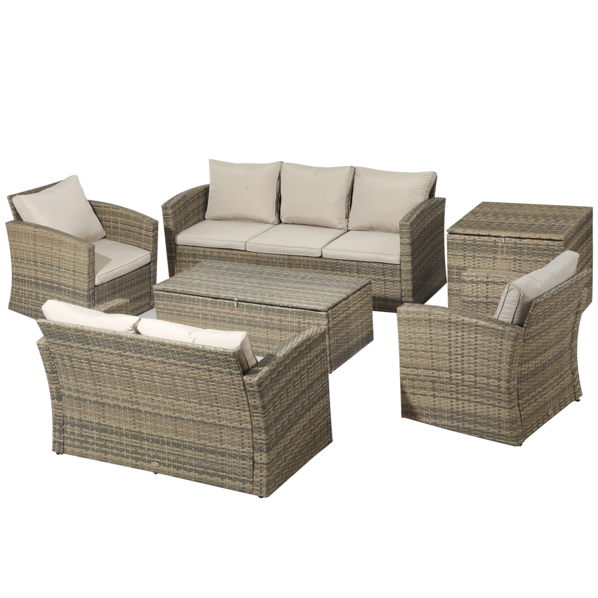 Easycomfort Set Tuinmeubelen 6-delig in Rotan met Bank, Stoel en Tafelbak, Beige