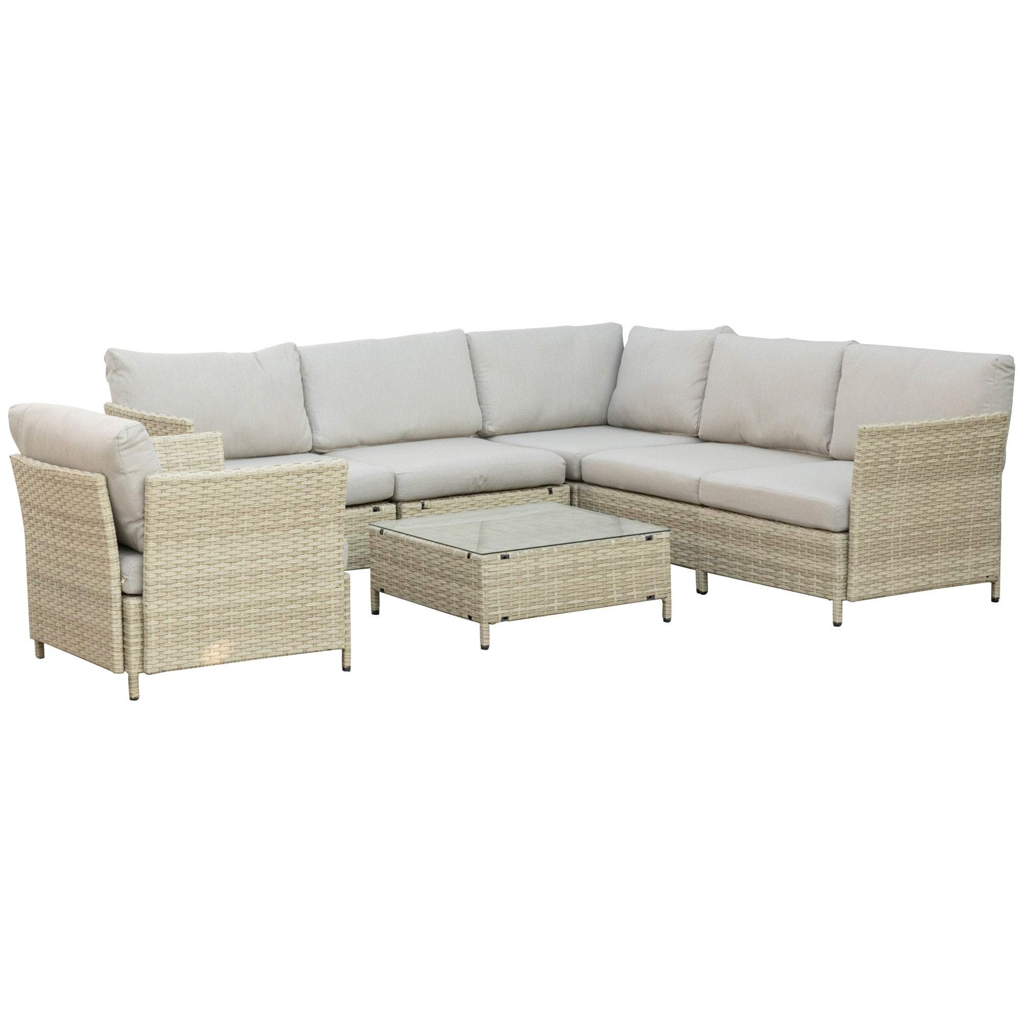 Easycomfort Tuinkamer 7-delig Moduleerbaar in PE Rotan met Cucini, Beige