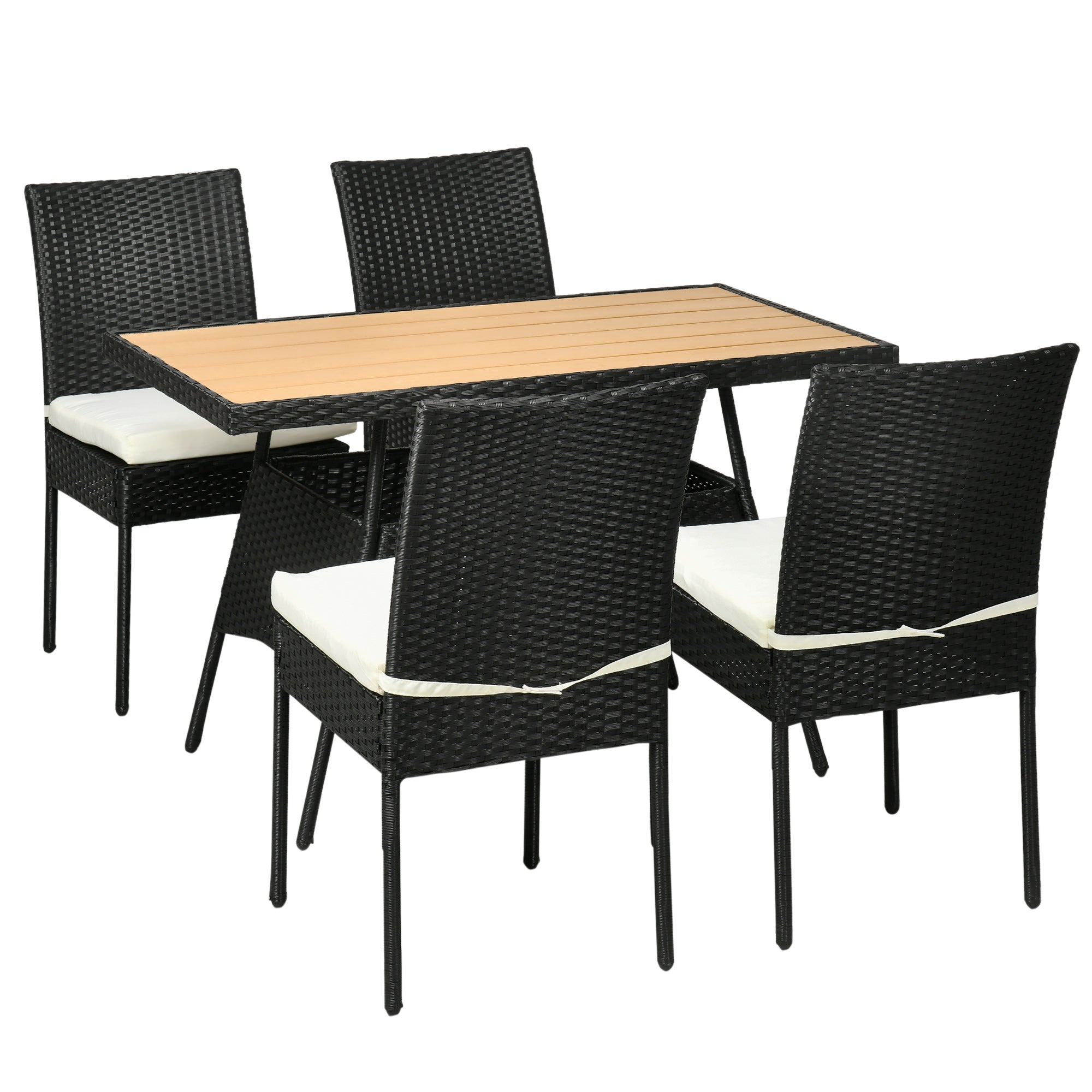 EASYCOMFORT Tuinset met buitentafel en 4 stoelen van staal en PE-rotan, zwart