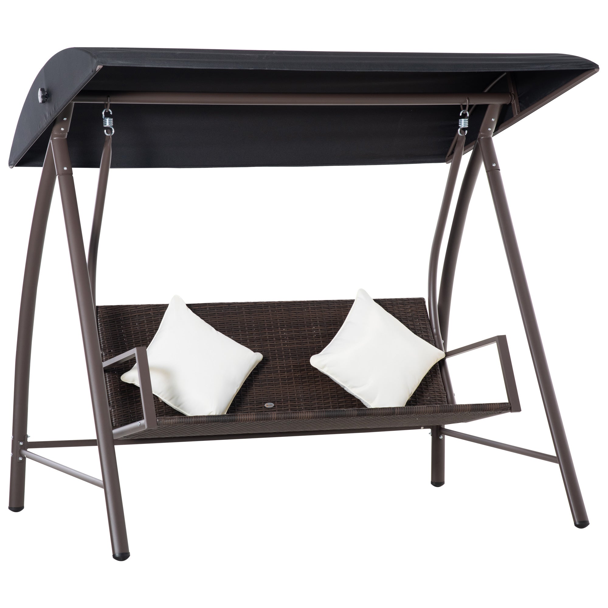 EASYCOMFORT 3-zits tuinschommel van PE-rotan en metaal met kussens en zonnedak, 198x124x179cm, Bruin