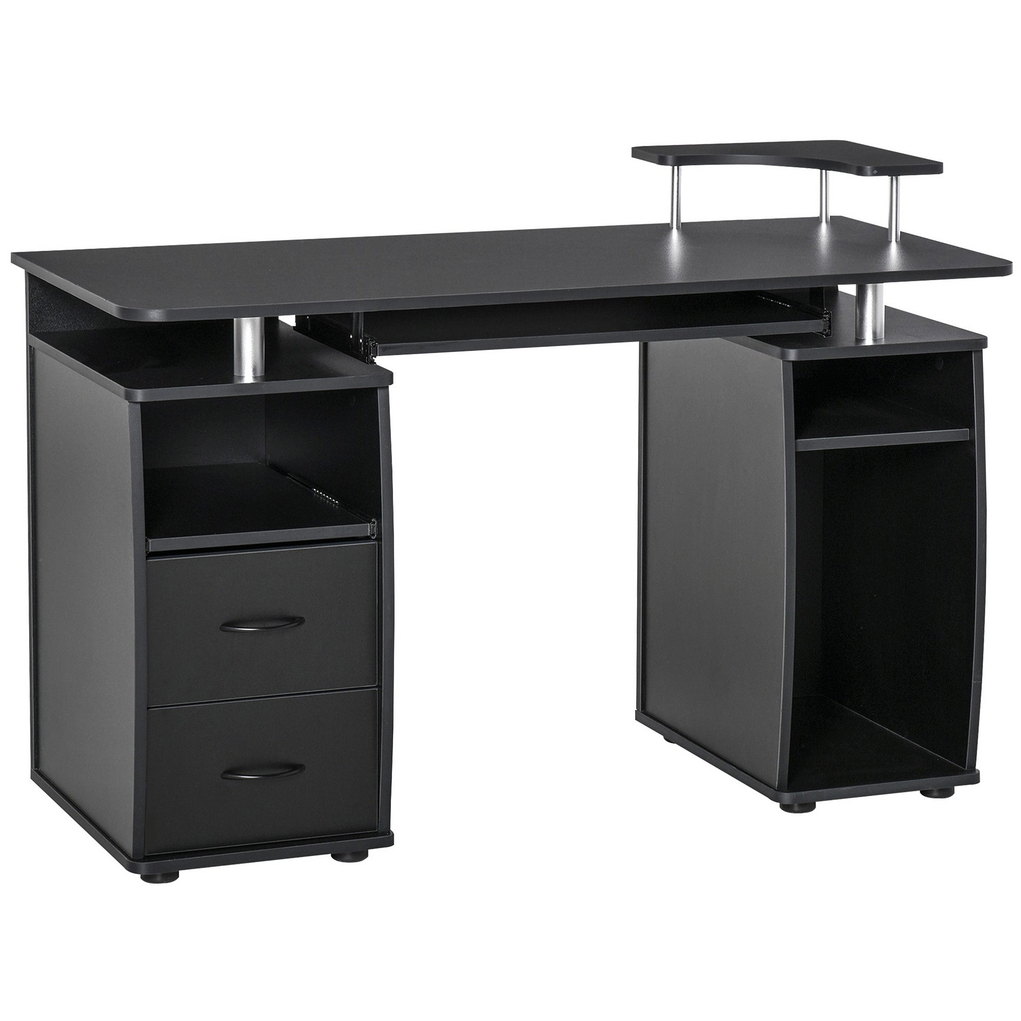 Easycomfort Desk voor computer Moderne pc-deur, houten kantoor-Desk met cassette, uittrekbare hoezen en toetsenborddeur, 120x55x85cm, zwart