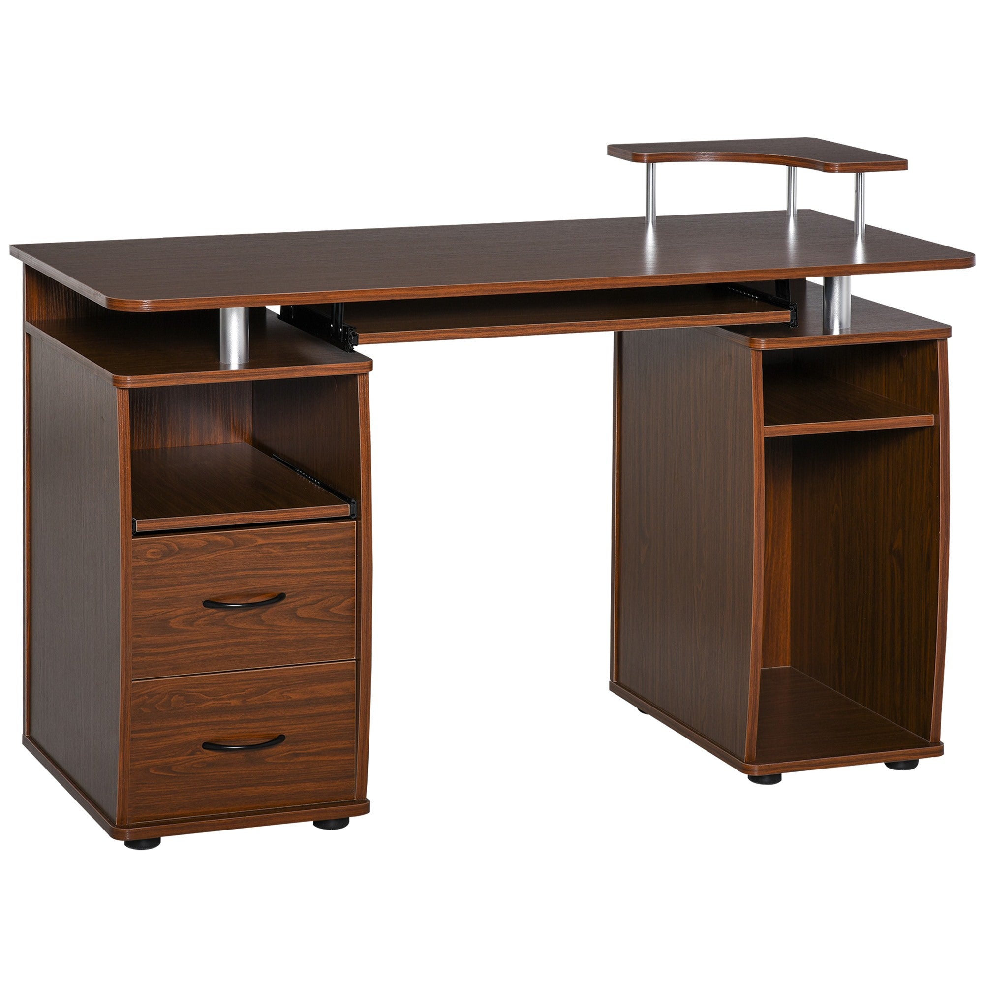 Easycomfort Bureau voor computer Moderne houten pc-deur met cassette, Desk Bespaar ruimte met bibliothecaris, uitschuifbare tafel en toetsenborddeur, 120x55x85cm, bruin