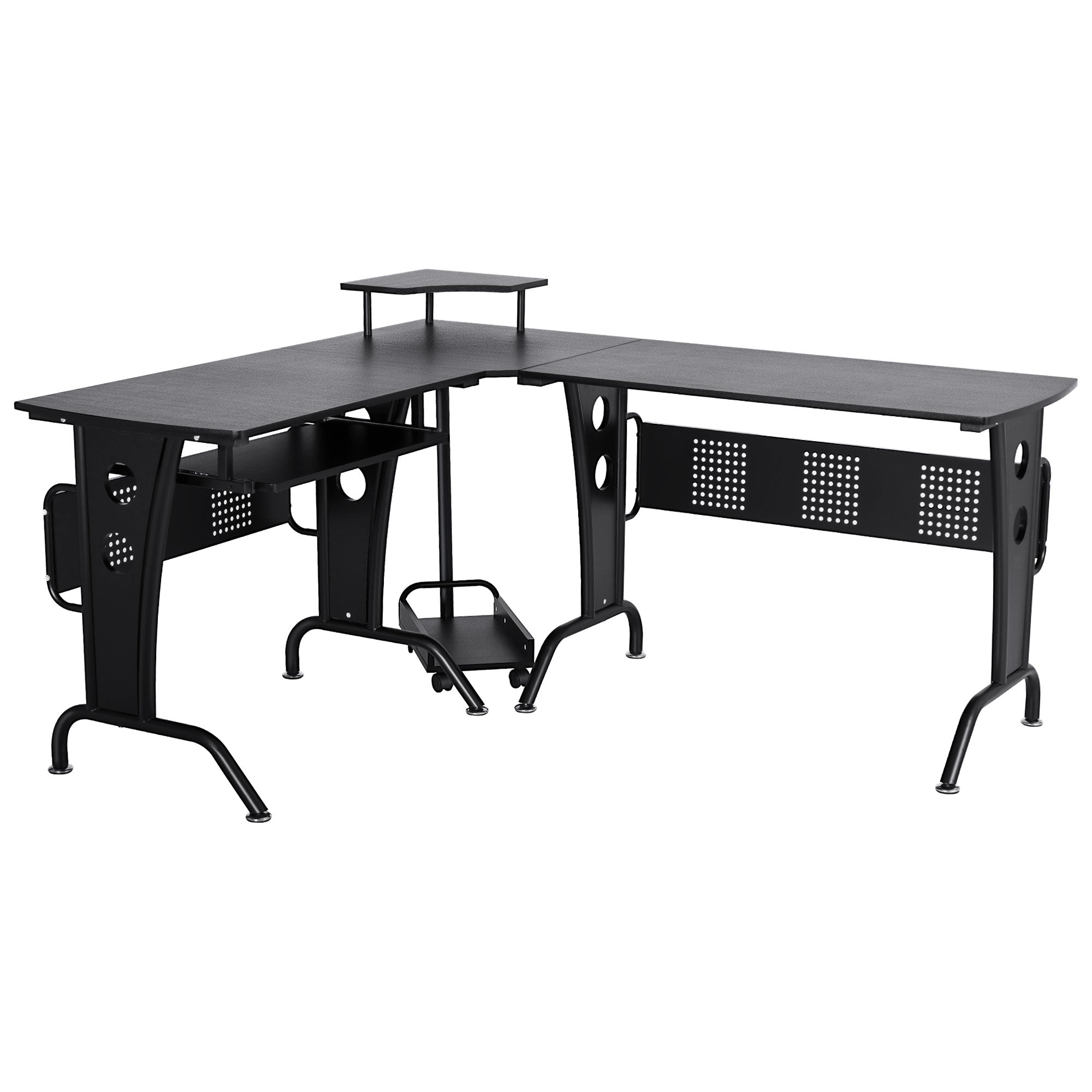 Easycomfort Desk Gaming voor thuis of op kantoor, hoek en ruimtebesparend met uittrekbaar toetsenbordkoord, 165x145x86,5 cm, zwart