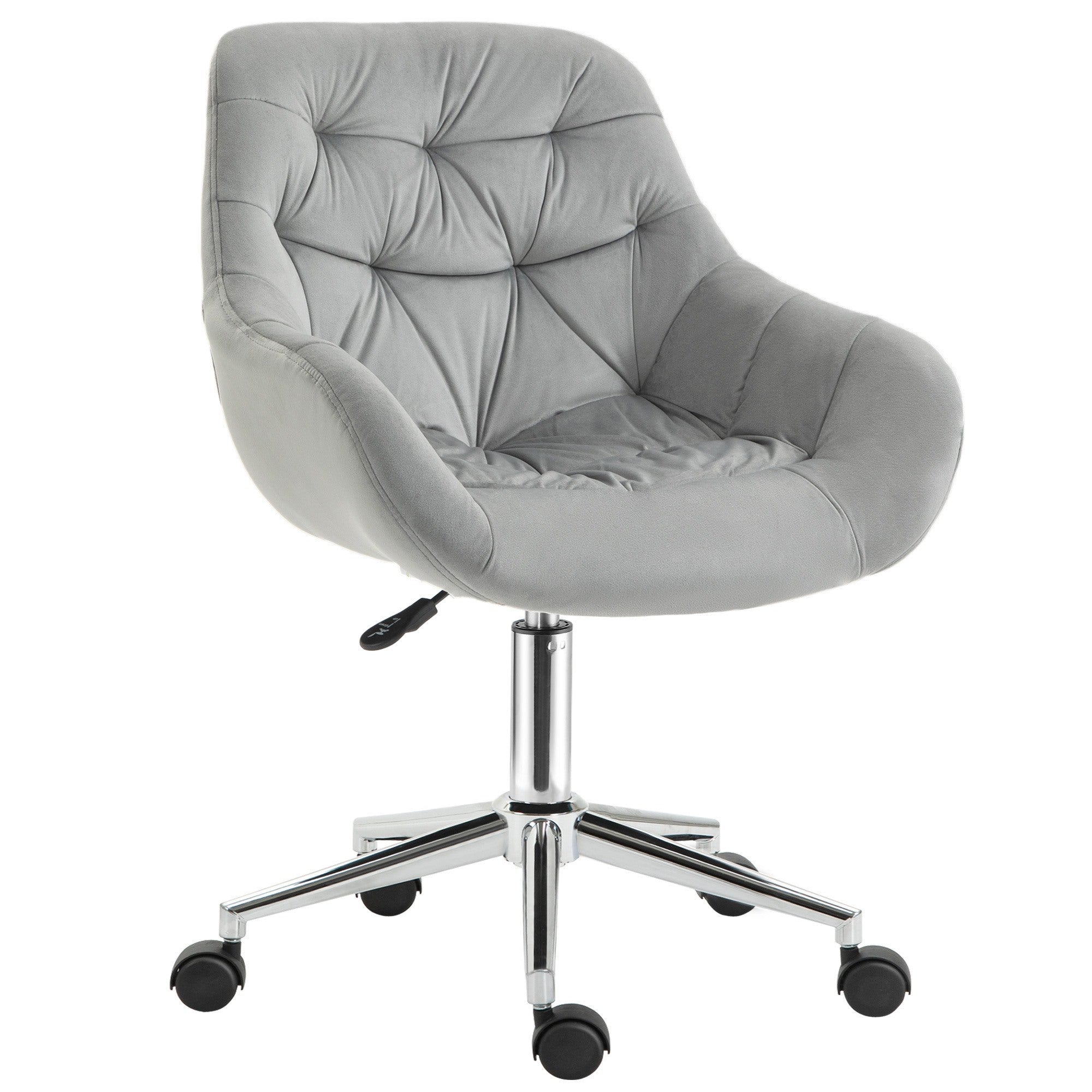 Easycomfort Ergonomische bureaustoel met wielen, verstelbare hoogte en wiel, leren bekleding, 59x58x80-90cm, grijs