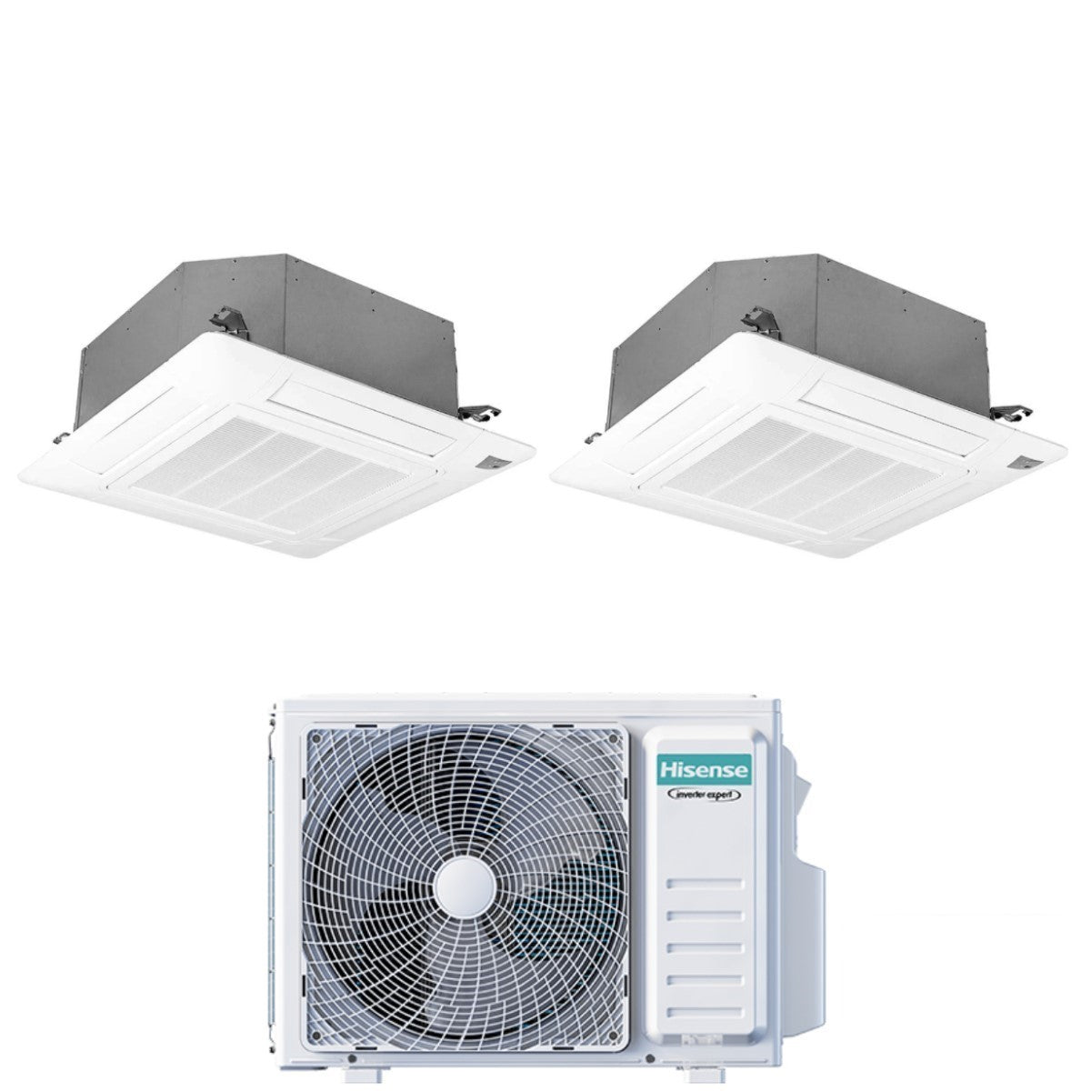 Hisense Dual Split Inverter Cassette Airconditioner 9+12 met 2AMW42U4RGC R-32 Optioneel Wi-Fi 9000+12000 met afstandsbediening en paneel inbegrepen