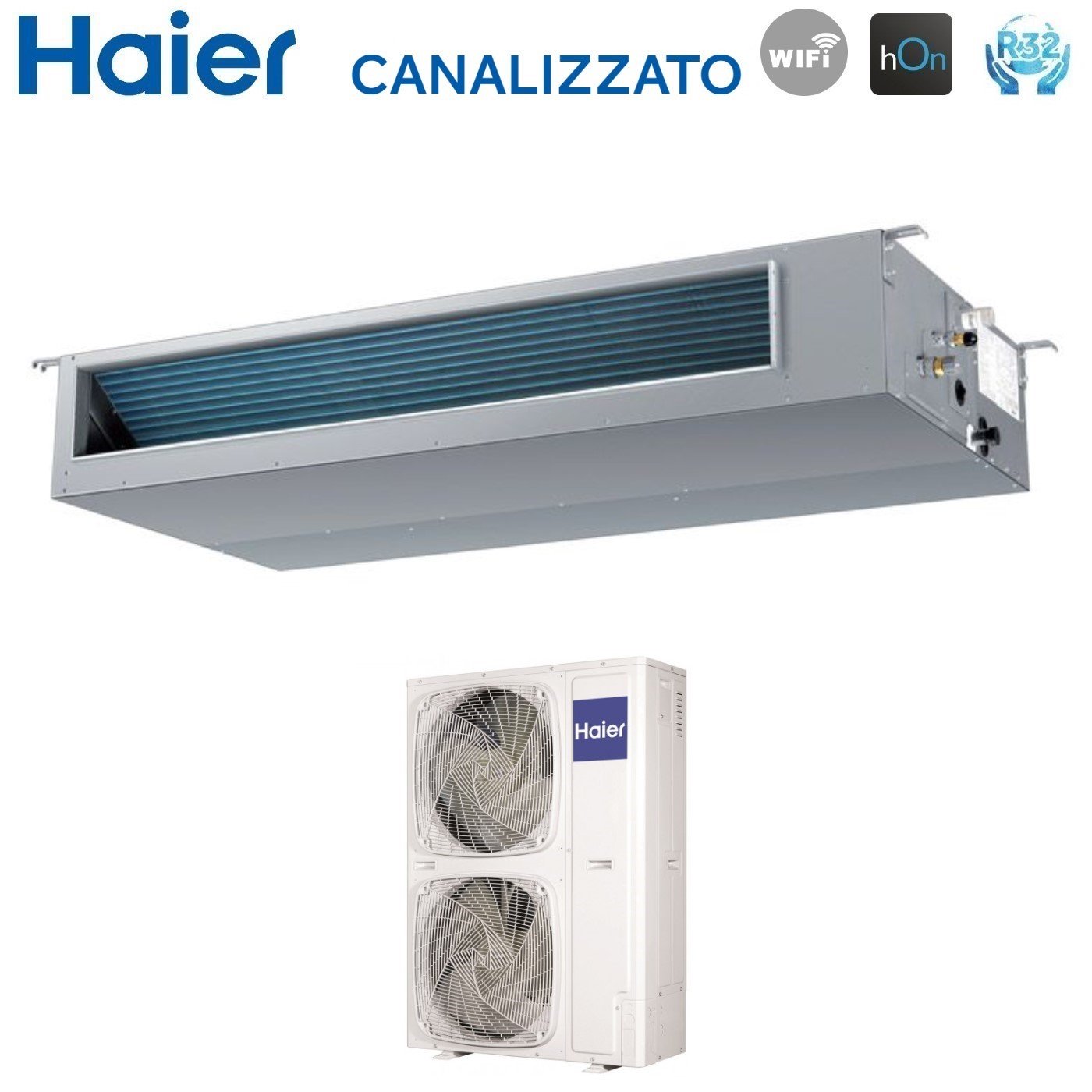Haier Inverter Airconditioning met kanaalsysteem, gemiddelde prevalentie, 60.000 Btu AD160S2SM3FA, driefasig R-32 Wi-Fi, geïnstalleerd Haier YR-HRS01 infrarood afstandsbediening + RE-02 ontvanger