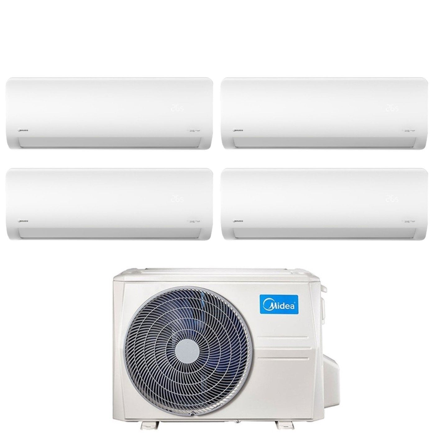 Airconditioner Midea Square Split Inverter Serie XTREME PRO 9000+12000+12000+12000Btu met M4O-36FN8 R-32 Wi-Fi Geïntegreerd