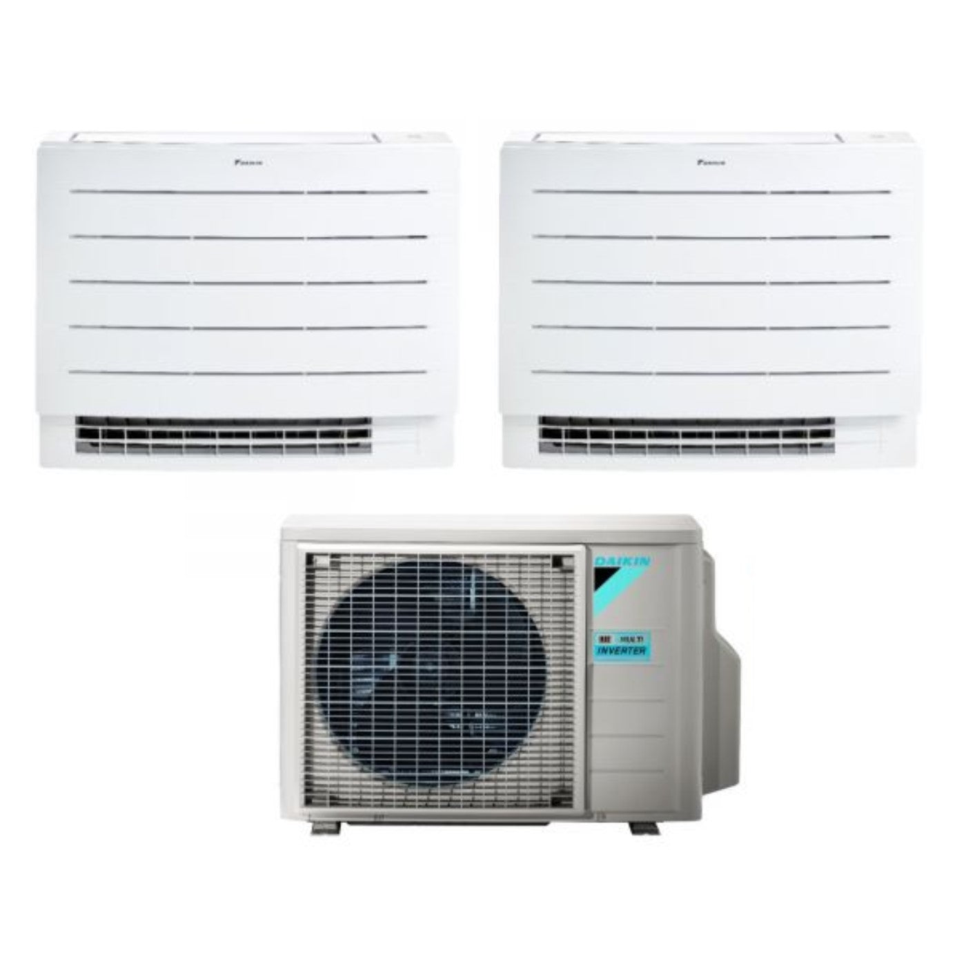 Daikin vloer-airco dubbel-split serie PERFERA FVXM-A 12+12 met 2MXM50A R-32 wifi geïnstalleerd 12000+12000 met infrarood telecommunicatie opgenomen