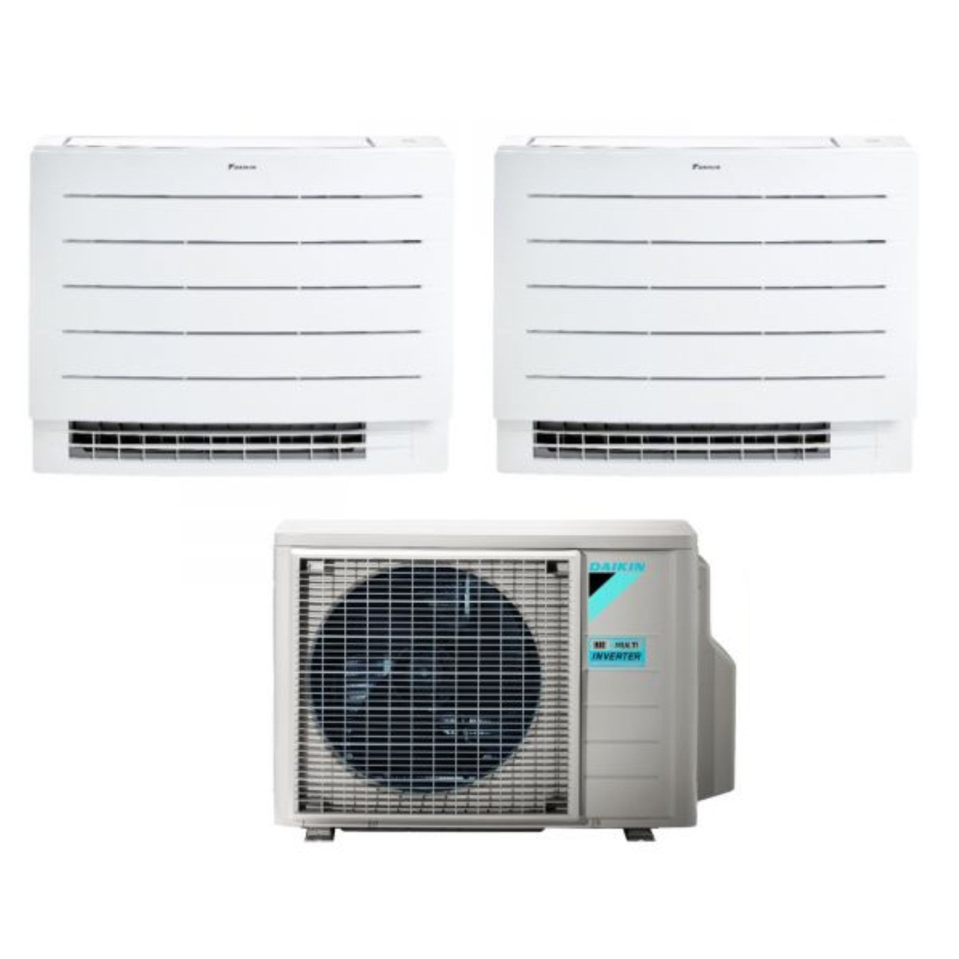 Daikin vloer-airco dubbel-split serie PERFERA FVXM-A 9+9 met 2MXM50A R-32 wifi geïntegreerd 9000+9000 met infrarood telecommunicatie opgenomen