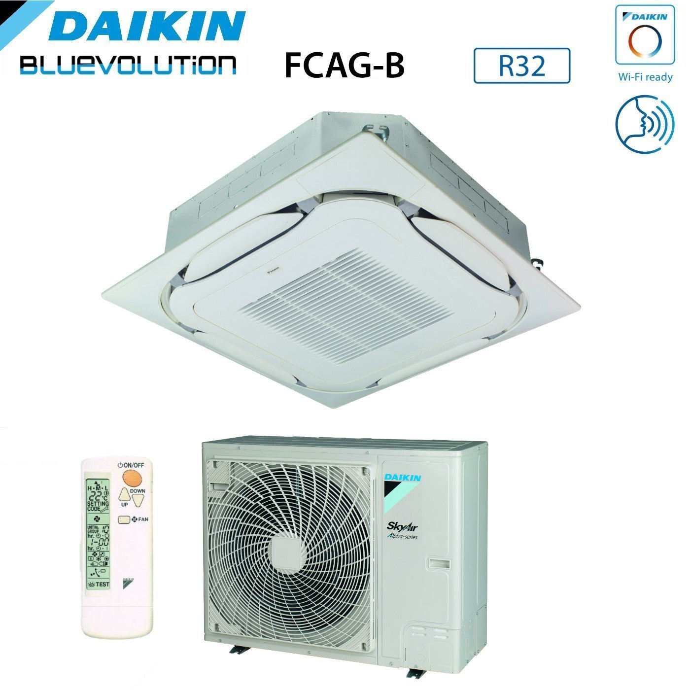 Daikin Bluevolution Round Flow Cassette Airconditioner 24000 BTU FCAG71B + RZAG71NY1 Driefase R-32 Wi-Fi Optioneel met standaard rooster inbegrepen