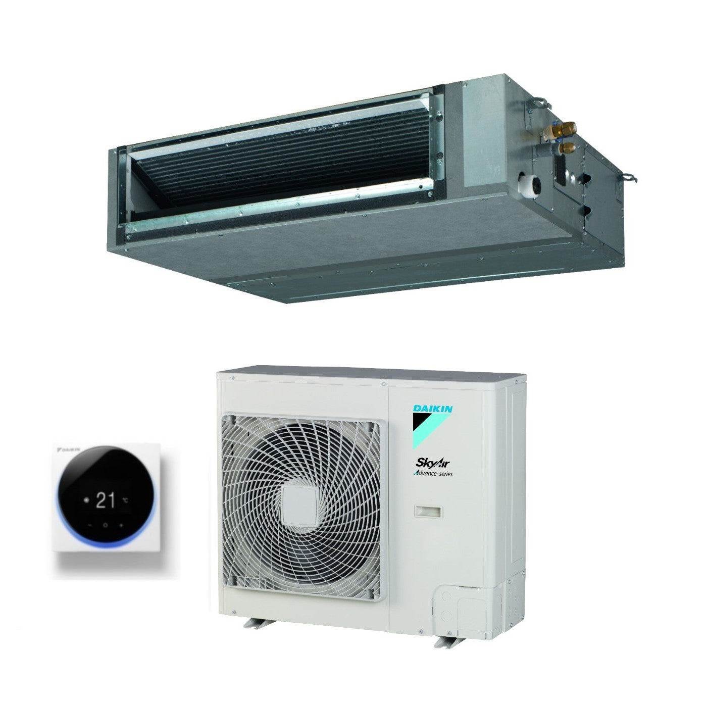 Daikin Bluevolution kanaal-airconditioner met gemiddelde opvoerhoogte, 24.000 BTU, FBA71A + AZAS71MV1, eenfase R-32, wifi optioneel met bekabelde bediening